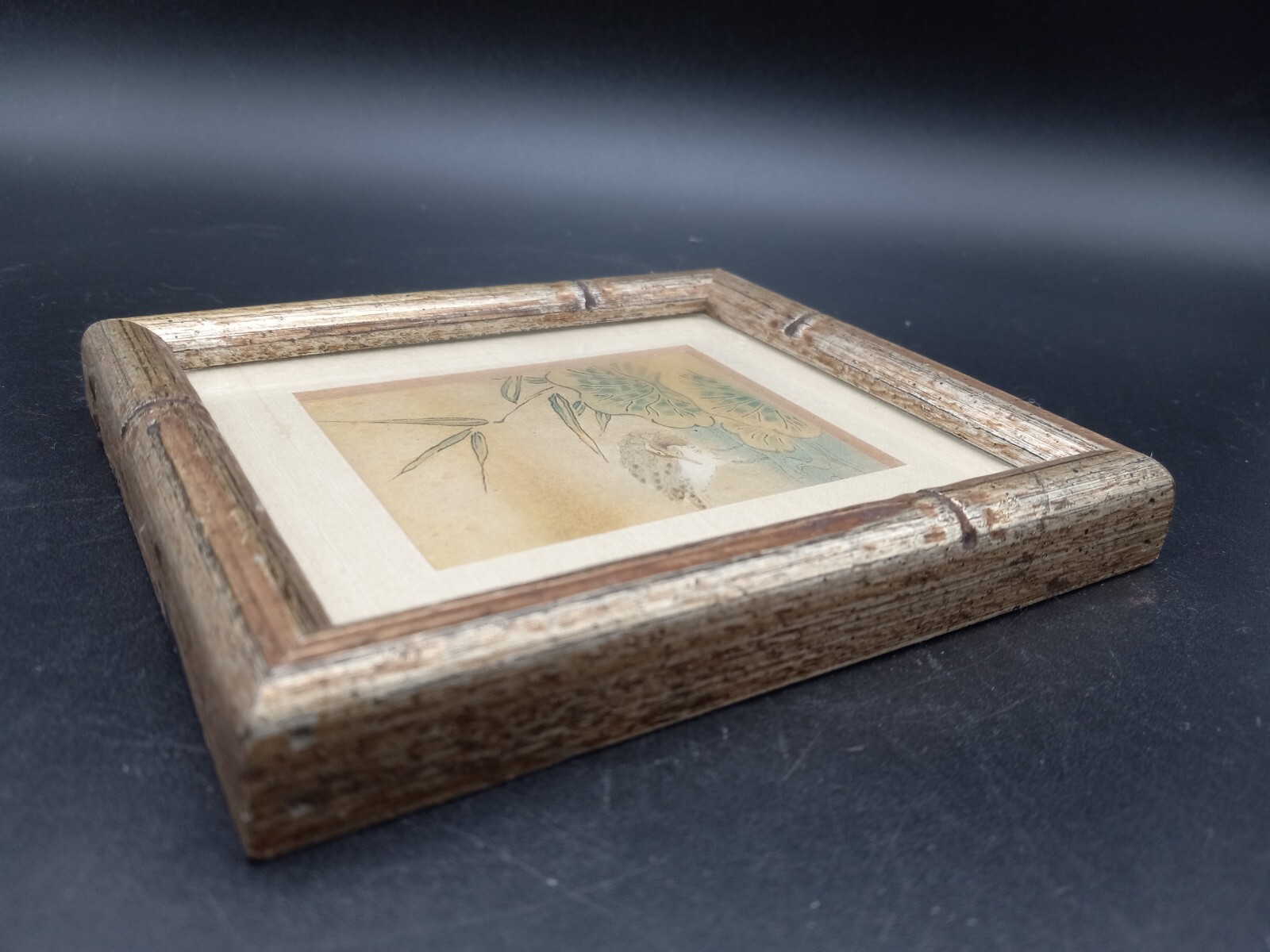 Vintage Bamboo Framed Bird Print Asian Art Home Wall Mid Century 5.4″ x 4.6″