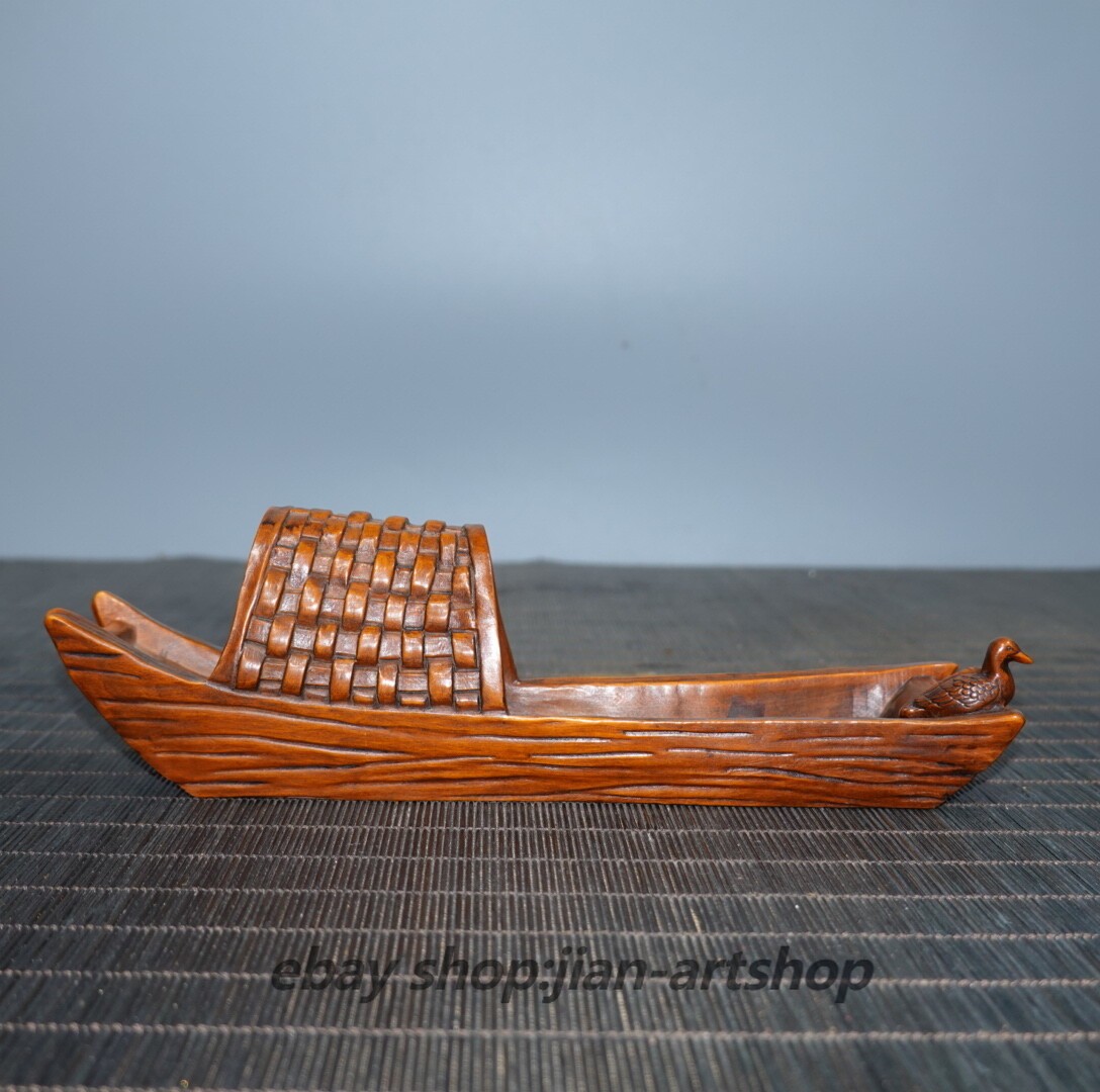 8″ Dollhouse Collect China Box-wood Miniature Furniture Ship-Boat Statue