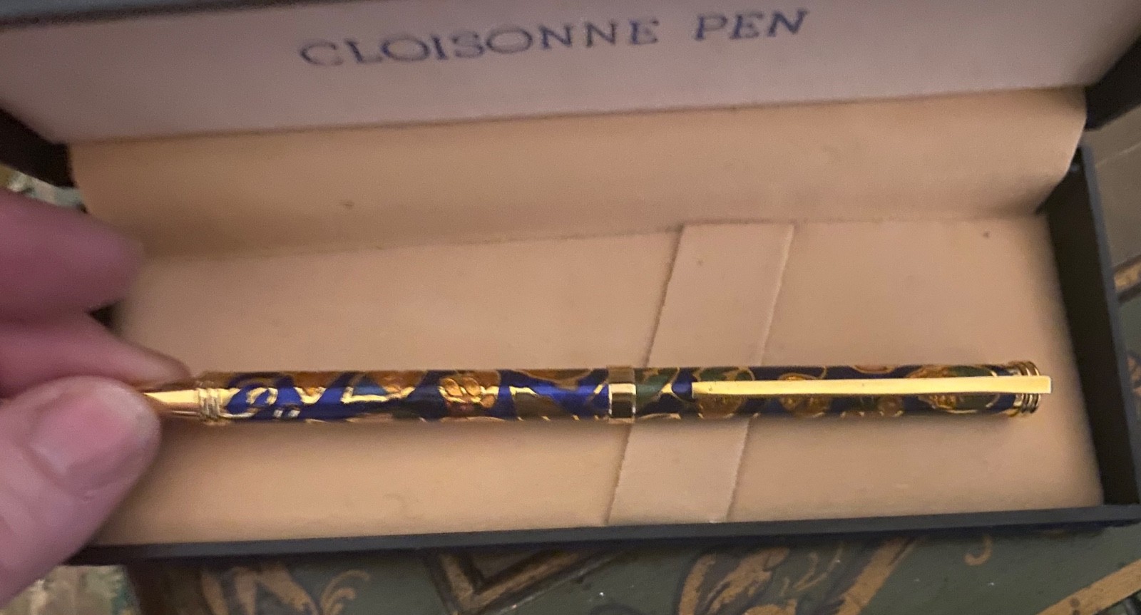 Vintage 1980s Chinese cloisonné Art ball pen with box