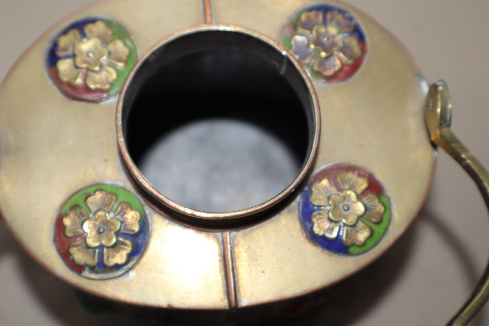 Brass Copper Ornate Tea Pot w/ Blue Glass Knob & Colored Stones – Marked China