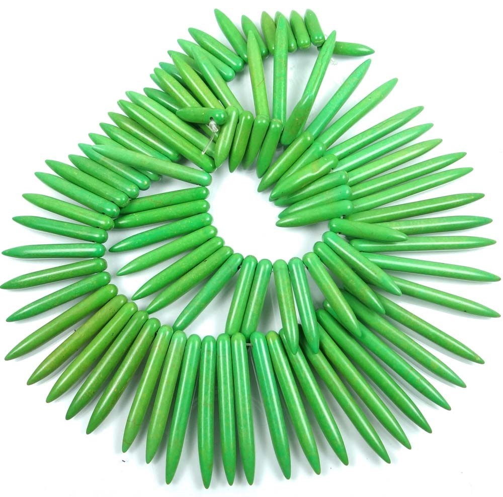 20-48mm Lime Green Turquoise Graduated Spike Beads 18″