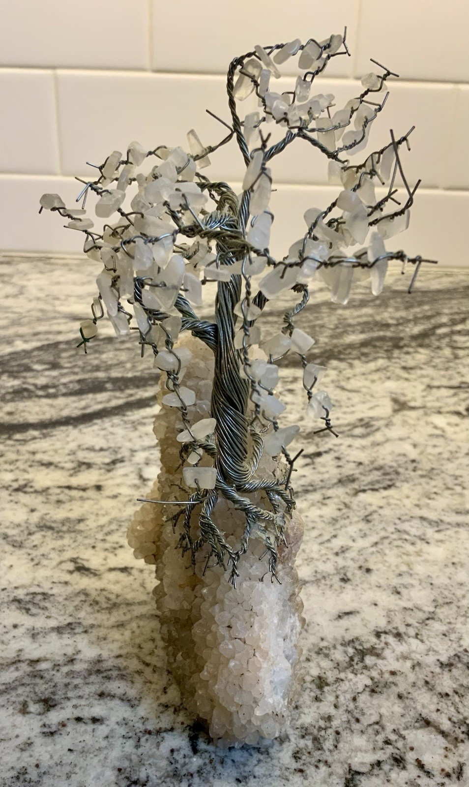 7″ WHITE QUARTZ BONSAI TREE VINTAGE WIRE WRAP ARTWORK PROSPERITY ASIAN FOLKLORE
