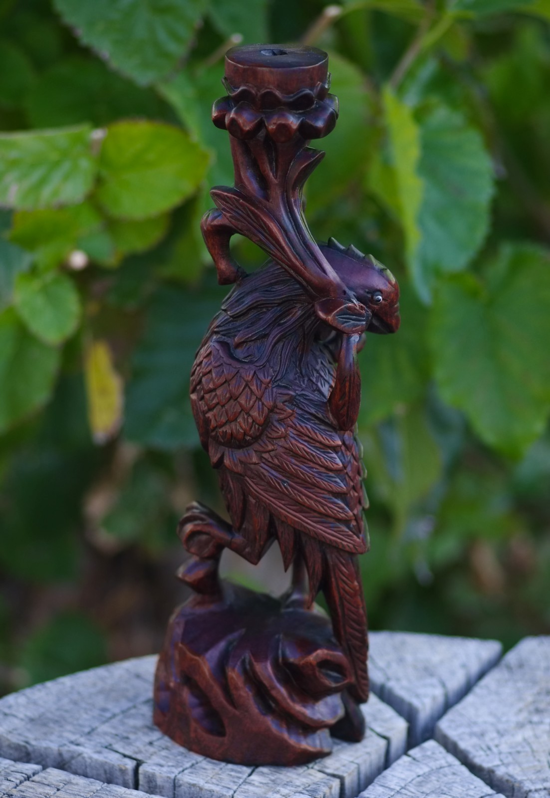 Oriental Boxwood Hand Carved Phoenix 12″ China 1950’s MAGNIFICENT SKILLFUL ART!