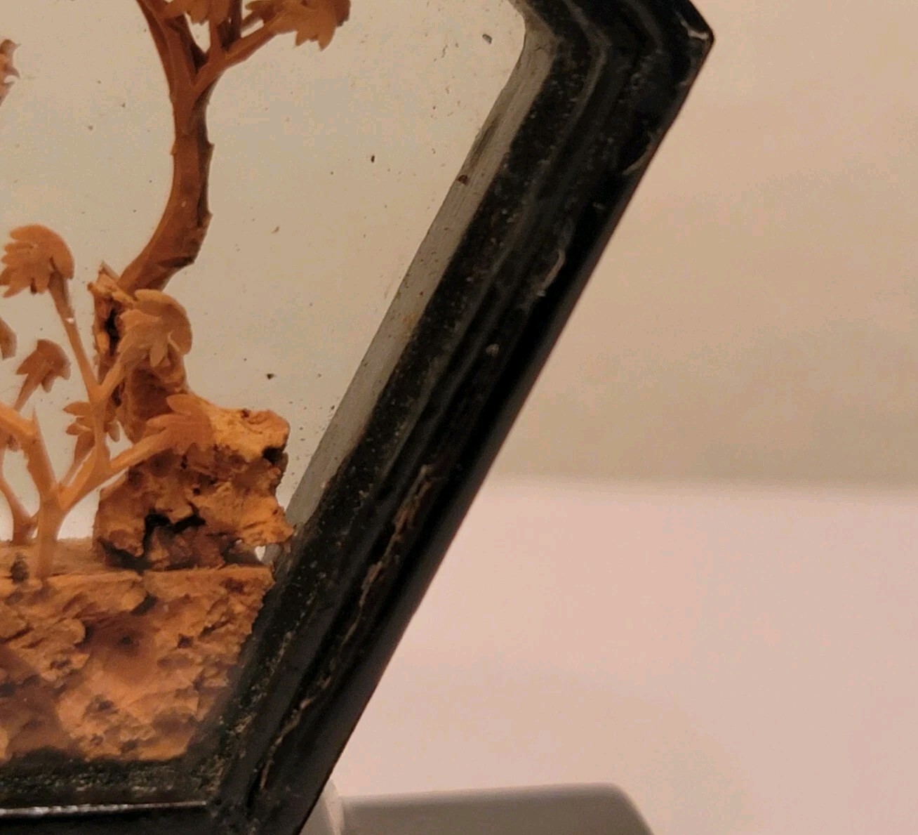 Chinese Cork & Wood Diorama Hand Carved Asian Crane Pagoda Tree Art Glass