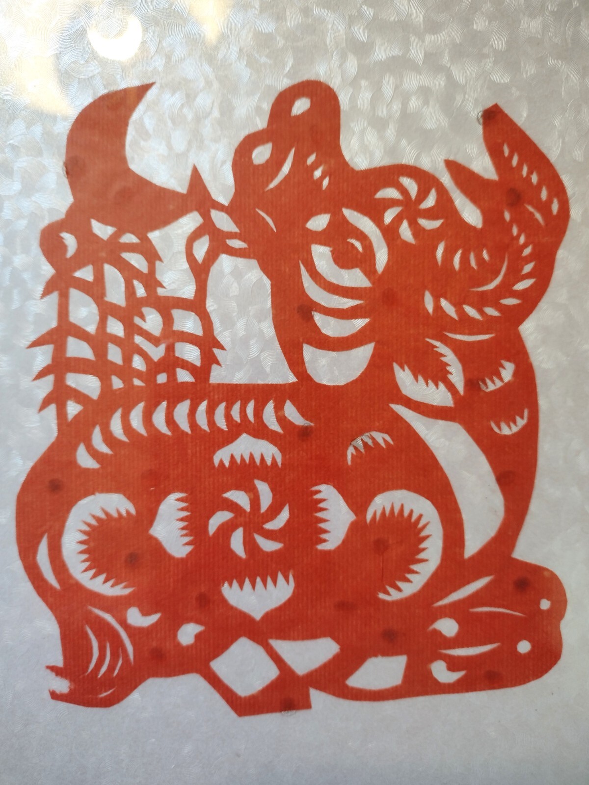 Chinese Paper Cut Out Jianzhi Artwork Year of the Ox Framed under Glass