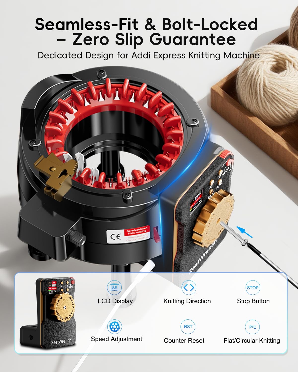 ZestWrench Electric Knitting Machine Adapter for Addi Express black red