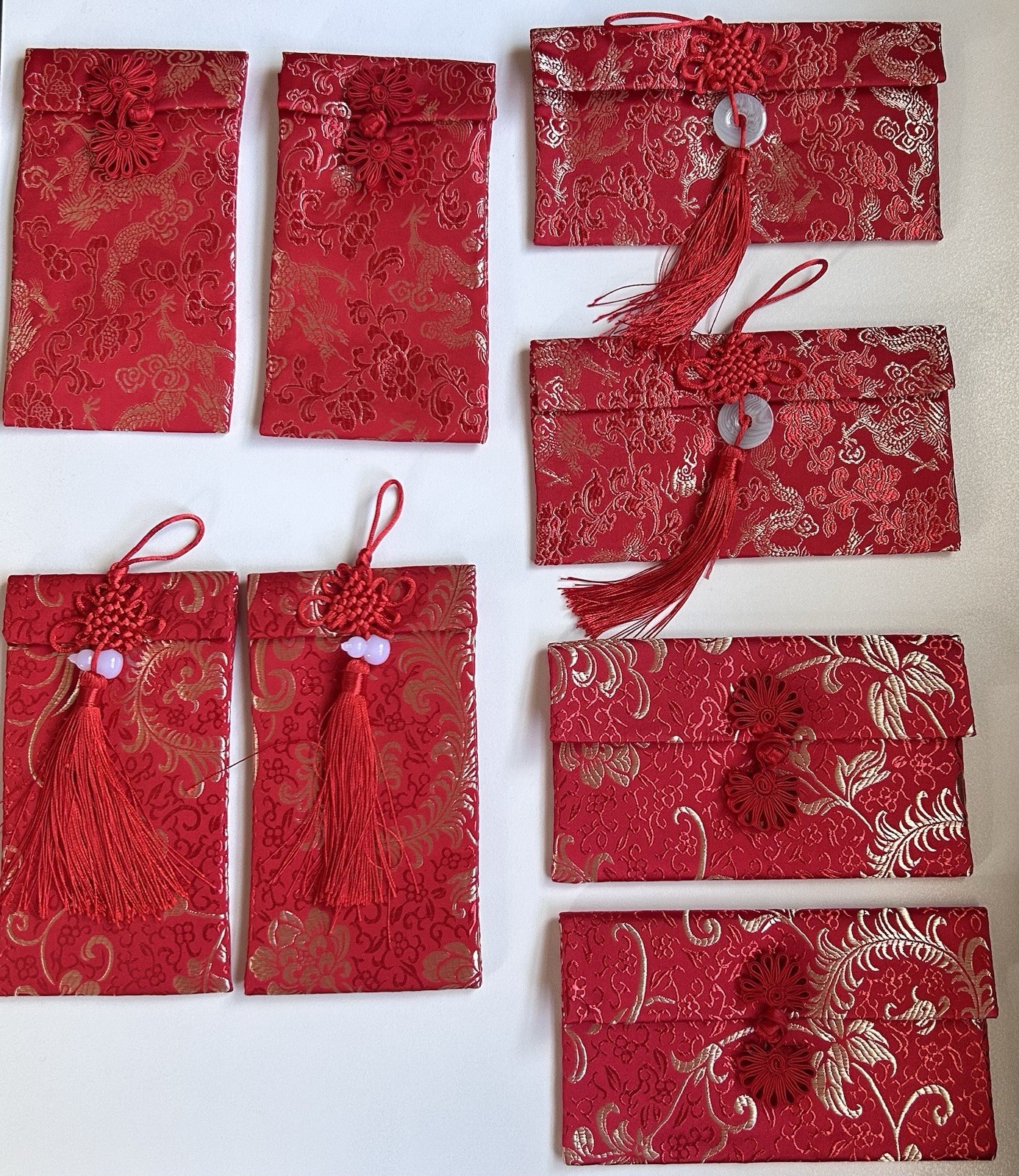 Chinese Red Silk Brocade Pouches Lot of 8