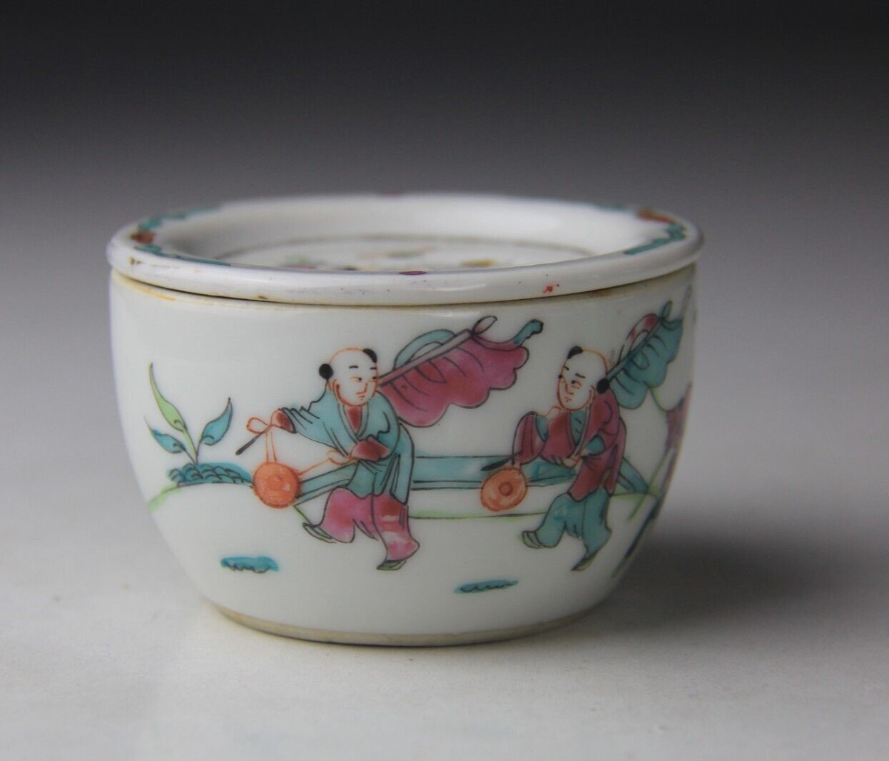 Antique Chinese Porcelain Famille Rose Cricket Cage Box