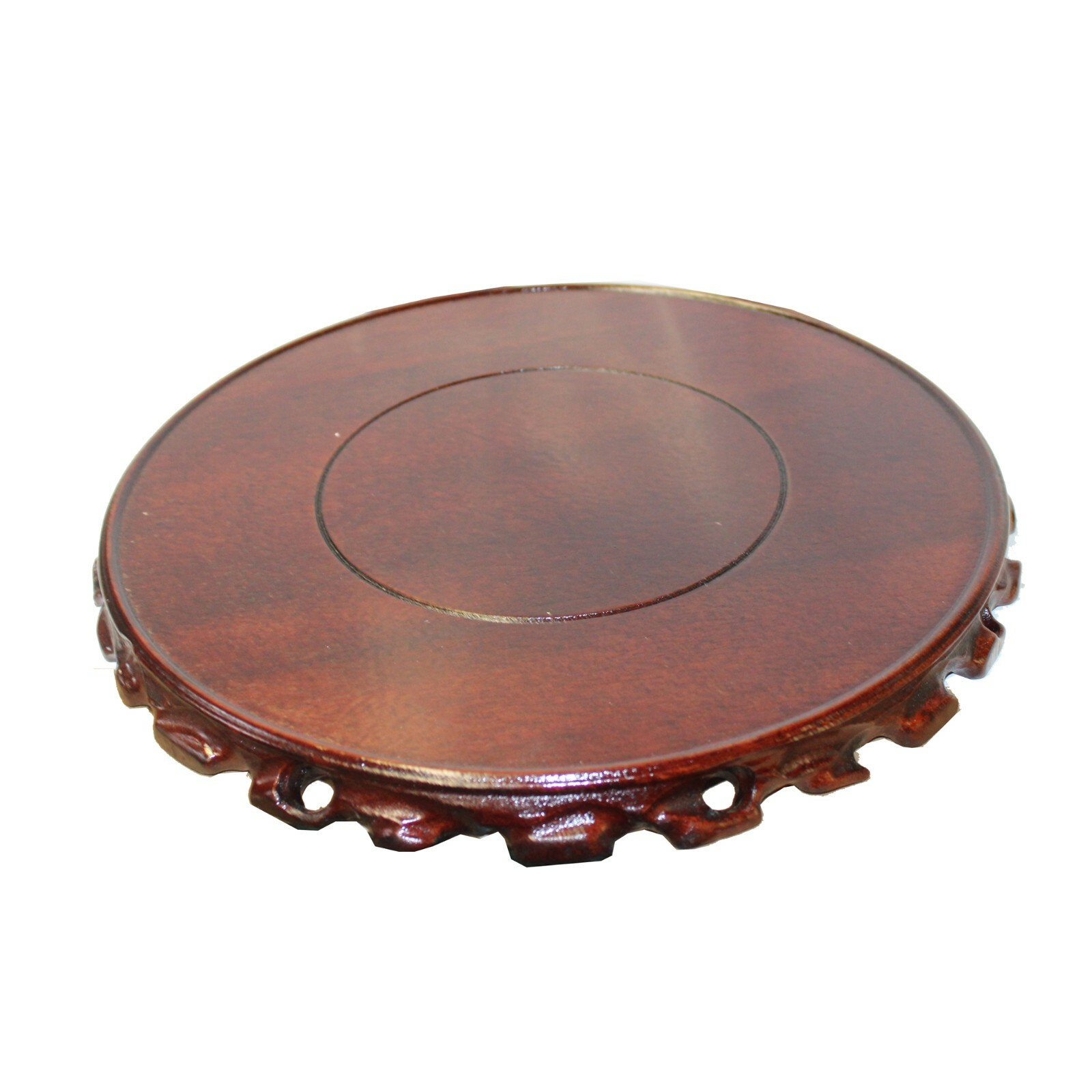 Chinese Brown Wood Handmade Round Table Top Stand Display Easel 7″ ws818F