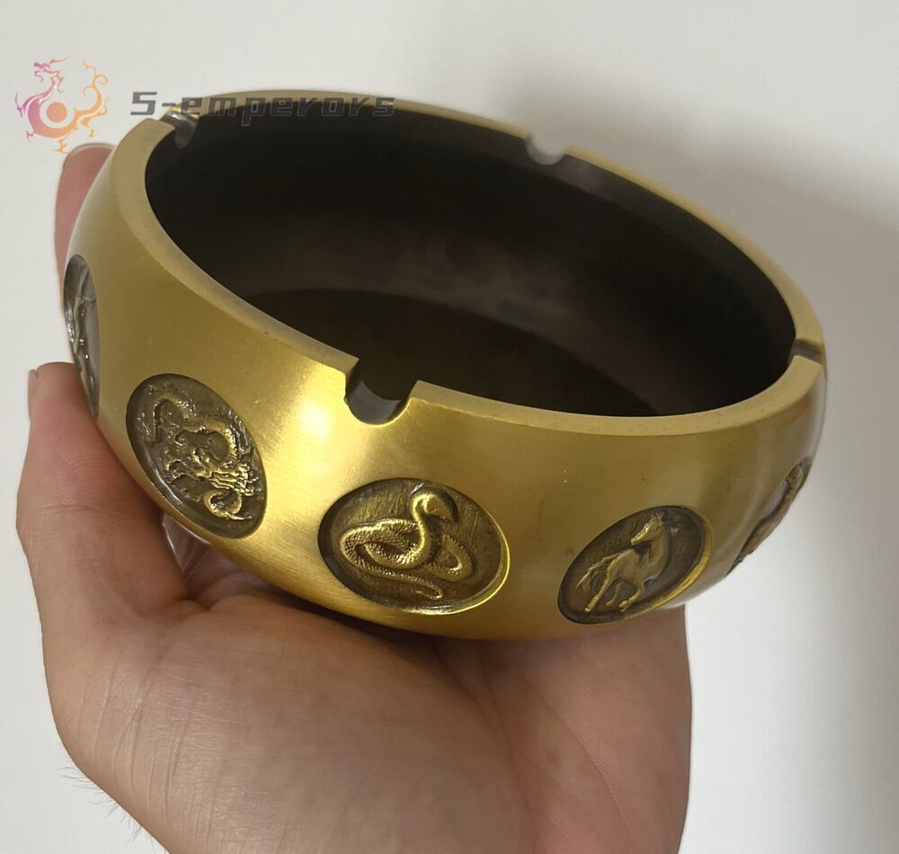 Brass Smoking Cigarette Ashtray Chinese 12 Zodiac Animal Pot Statue Home Decor