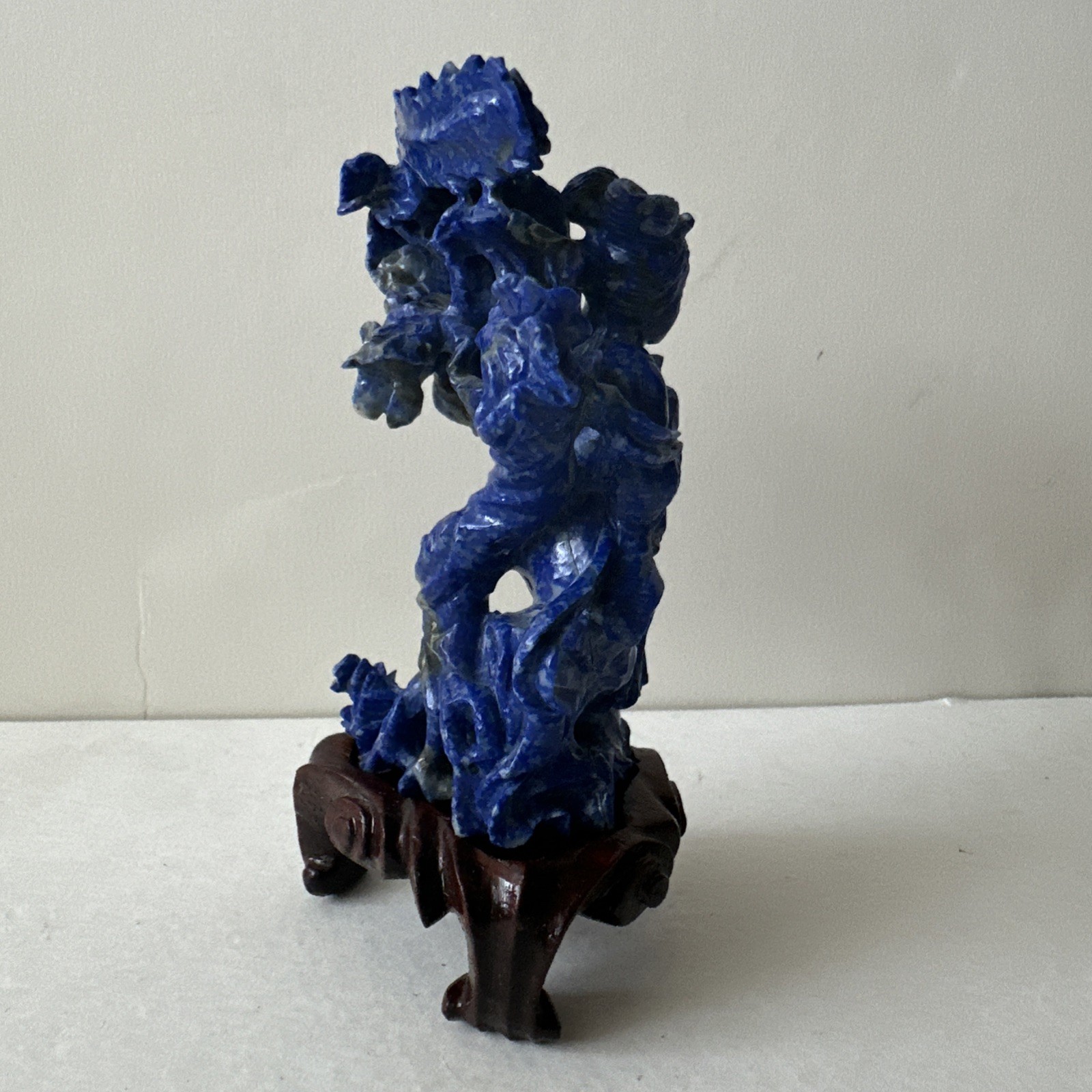 Chinese Lapis Lazuli Carved Figure & Phoenix Miniature Sculpture, 3.75”