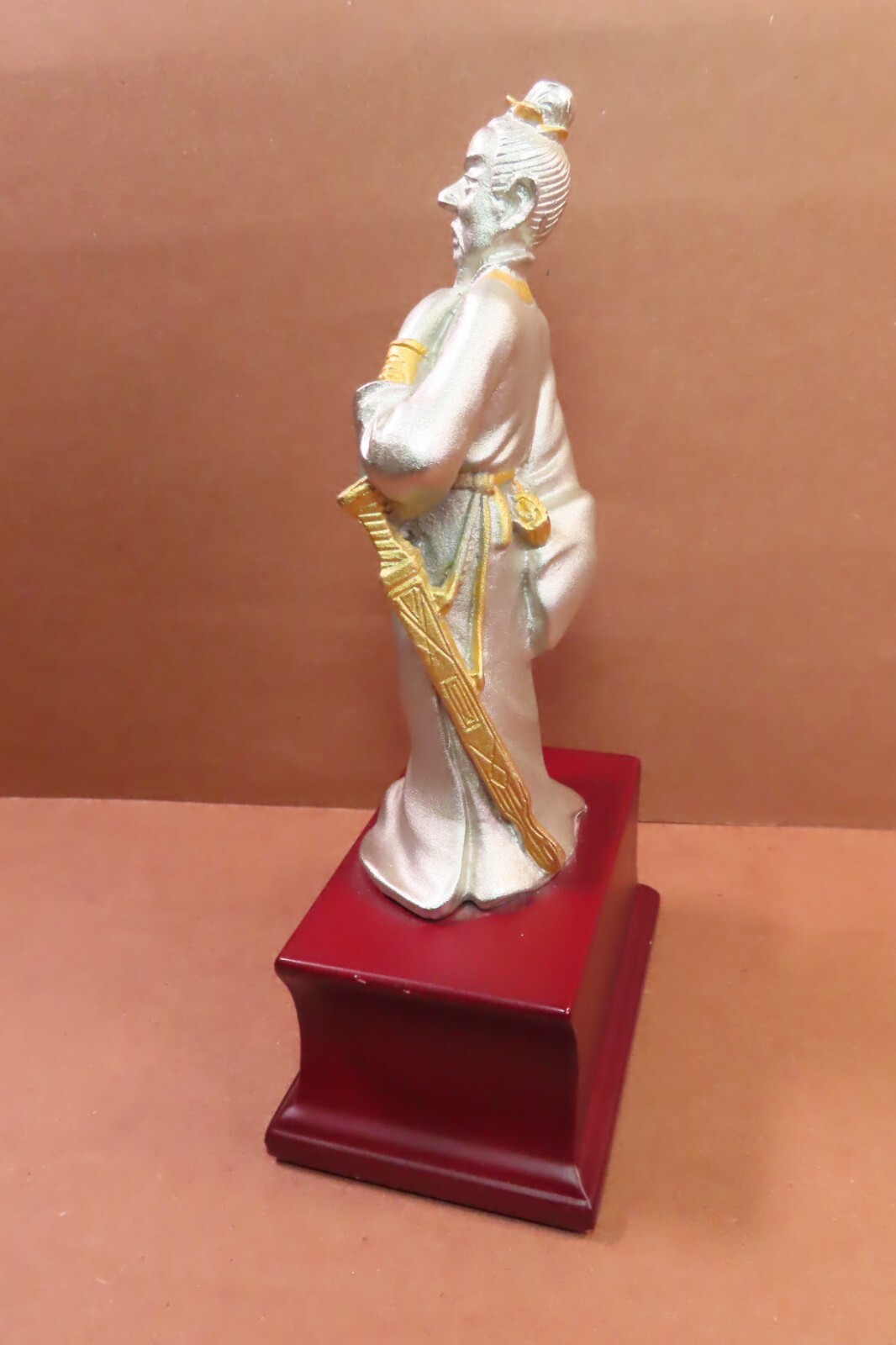 Chinese Asian Heavy Silver & Gold Metal Statue Sun Wu (Tzu) Military Figure 7″