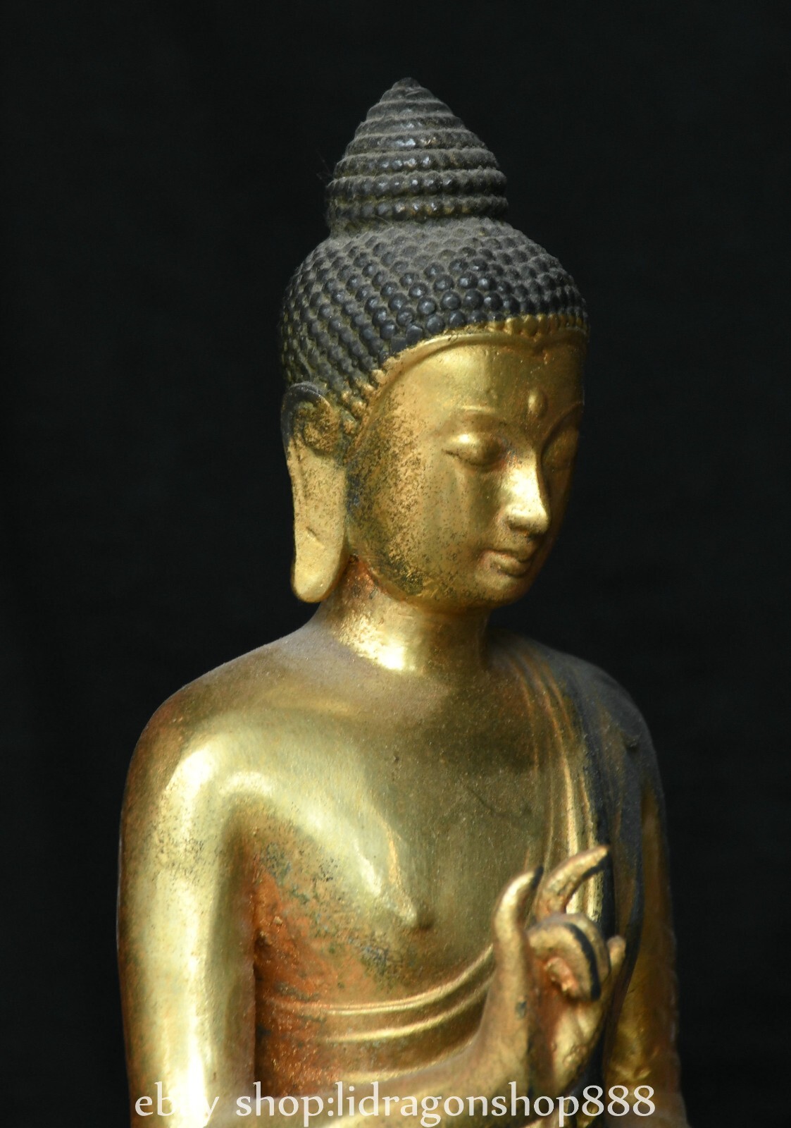 8.4″ Old Chinese Copper Gilt Buddhism Shakyamuni Amitabha Buddha Statue