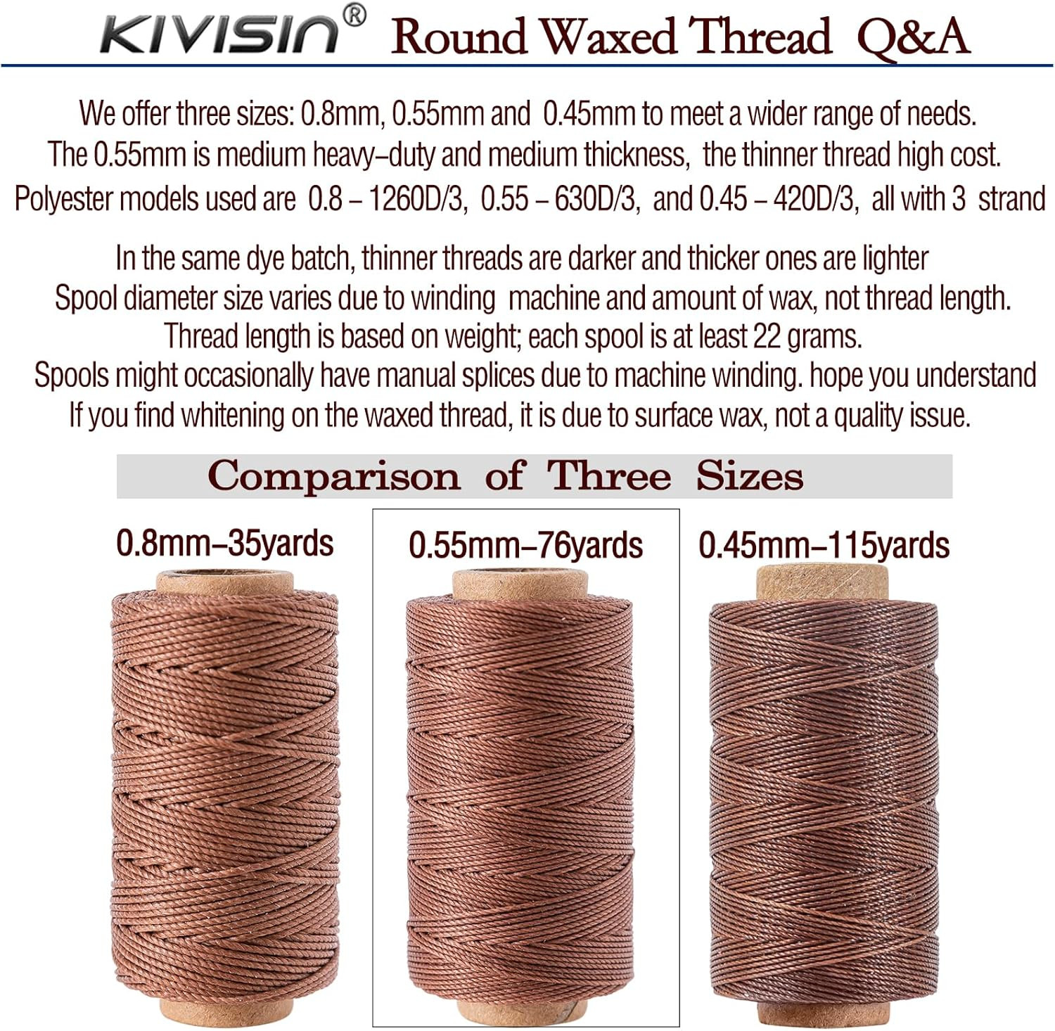 Round Polyester Waxed Thread 0.55Mm, 12 Neutral Colors 76 Yards/Spool Wax Coated