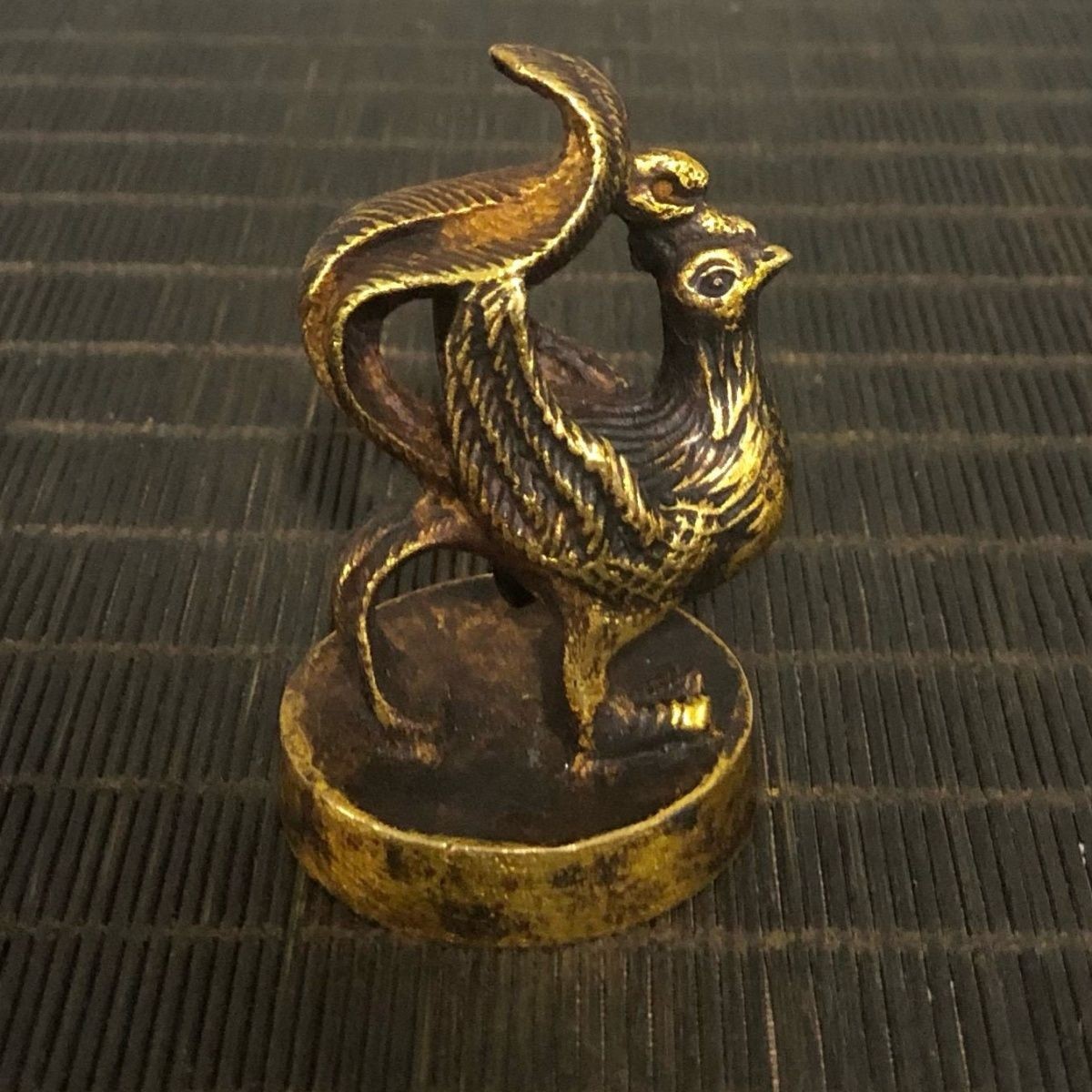 Solid Phoenix Statue Vintage Patina Metal Ornament Antique Style Desk Decor
