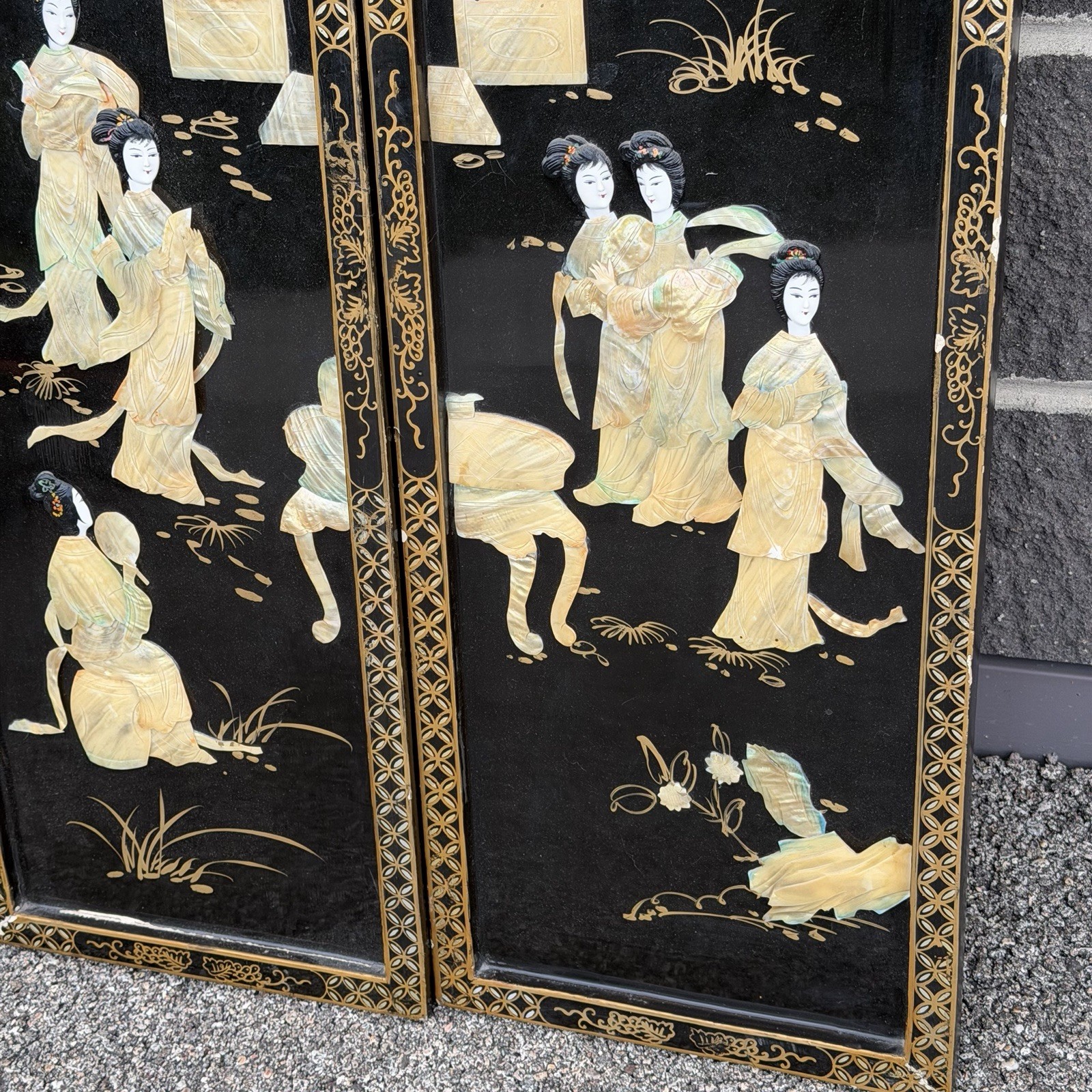 Vintage 3 Panel Mother of Pearl Geisha Wall Panels 12×36