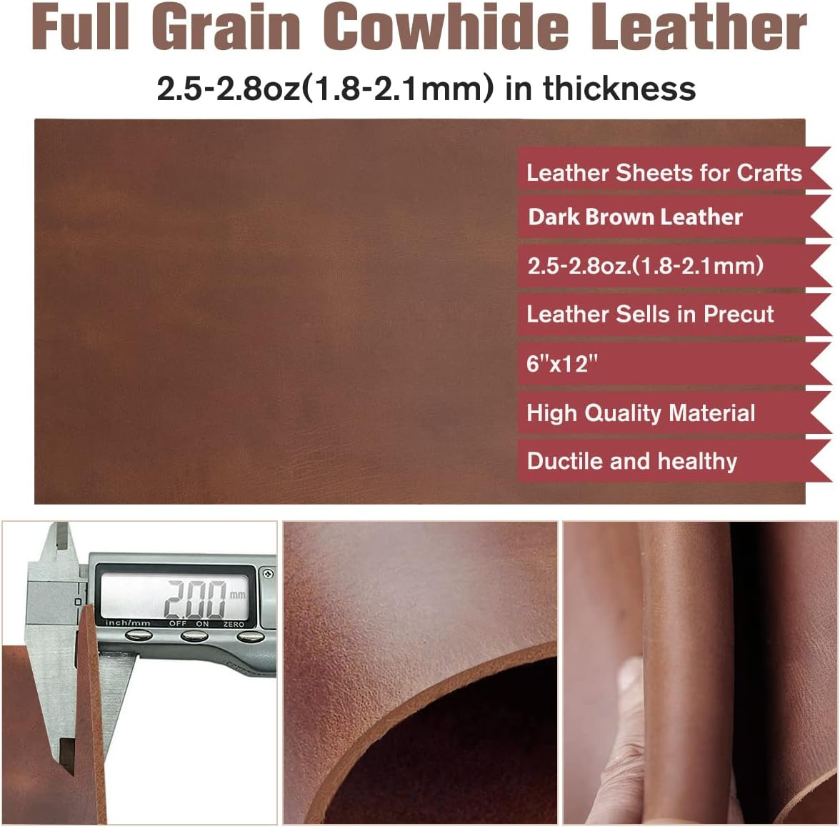 Full Grain Leather Sheets for Crafts Genuine Cowhide Tooling Leather Square Piec