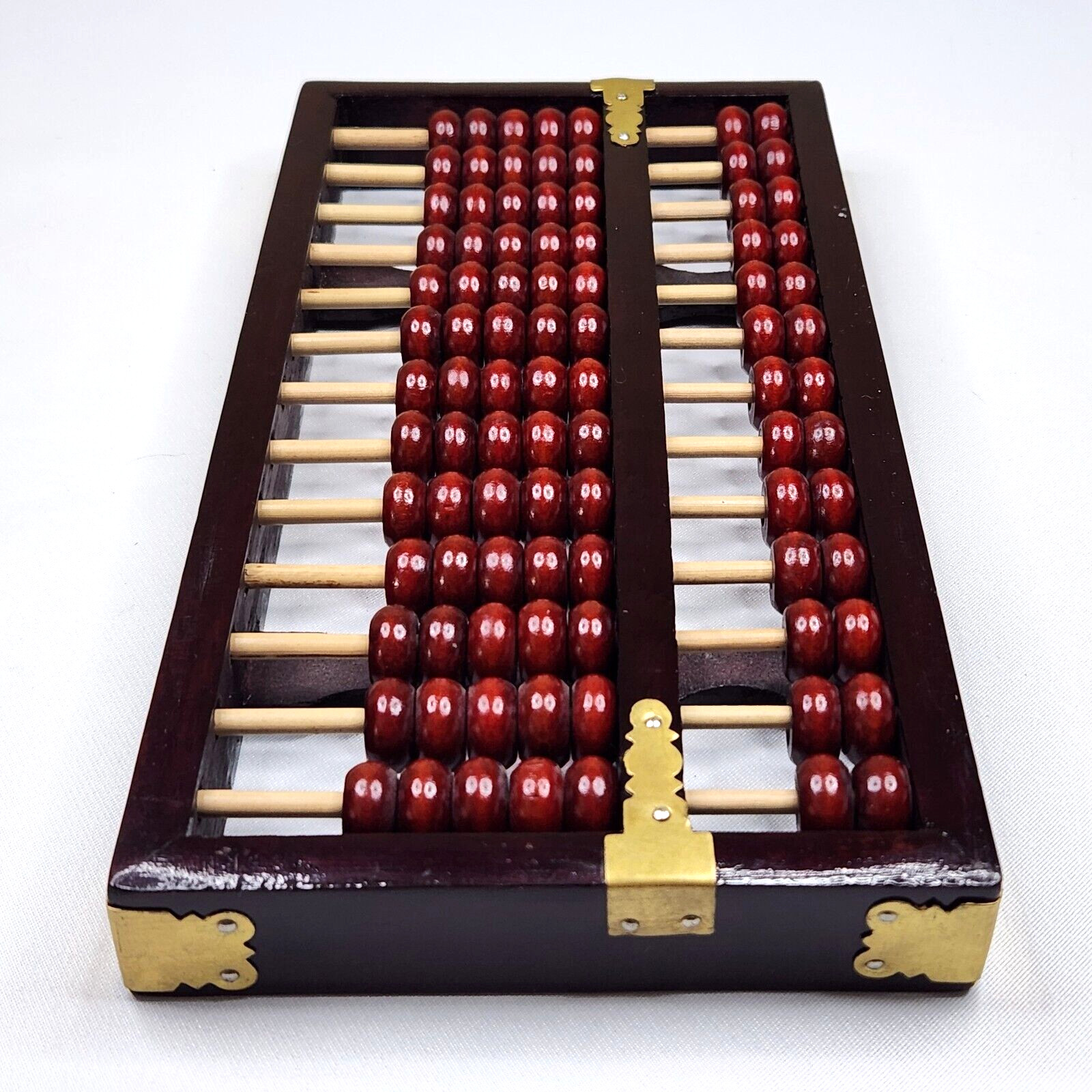 Vintage Chinese Abacus Wood Frame 13 Rows Brass Accents 5″ x 10″