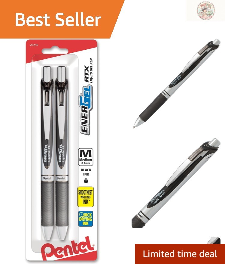 Professional Quality Retractable Gel Pen – 0.7mm Medium Tip, Black, 2 Count