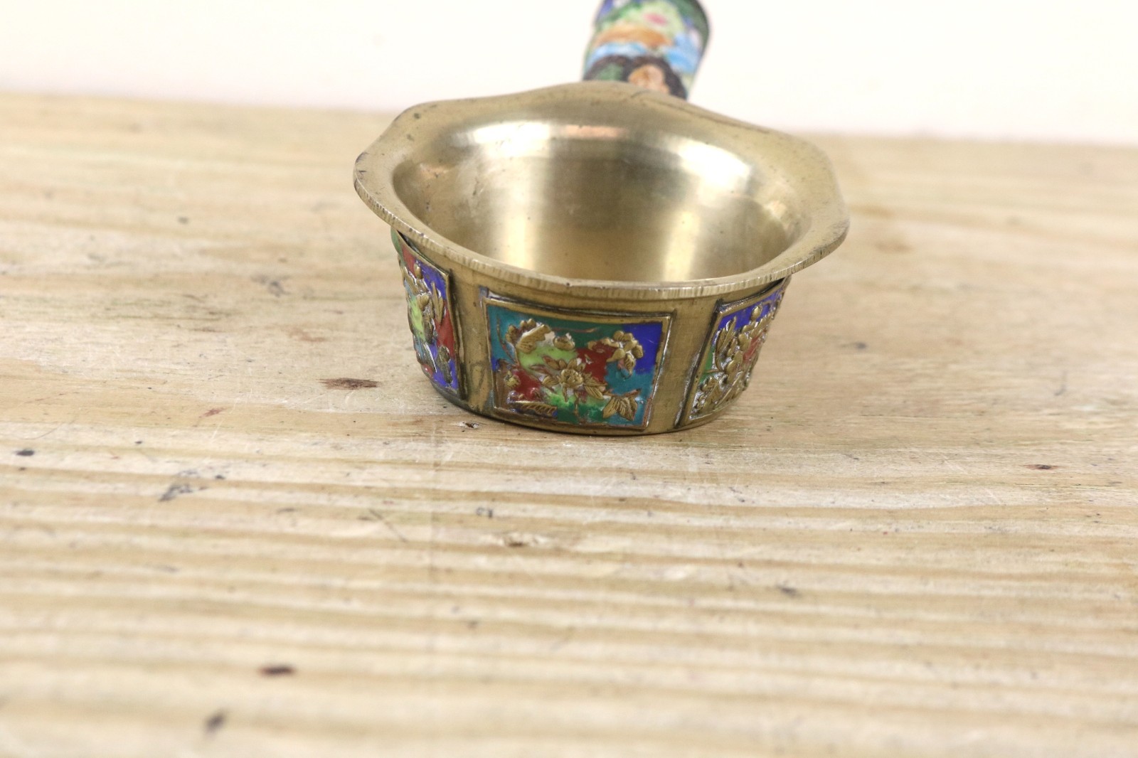 Vintage Chinese Brass Silk Iron Floral Champleve Enamel Cloisonne Antique 1900s