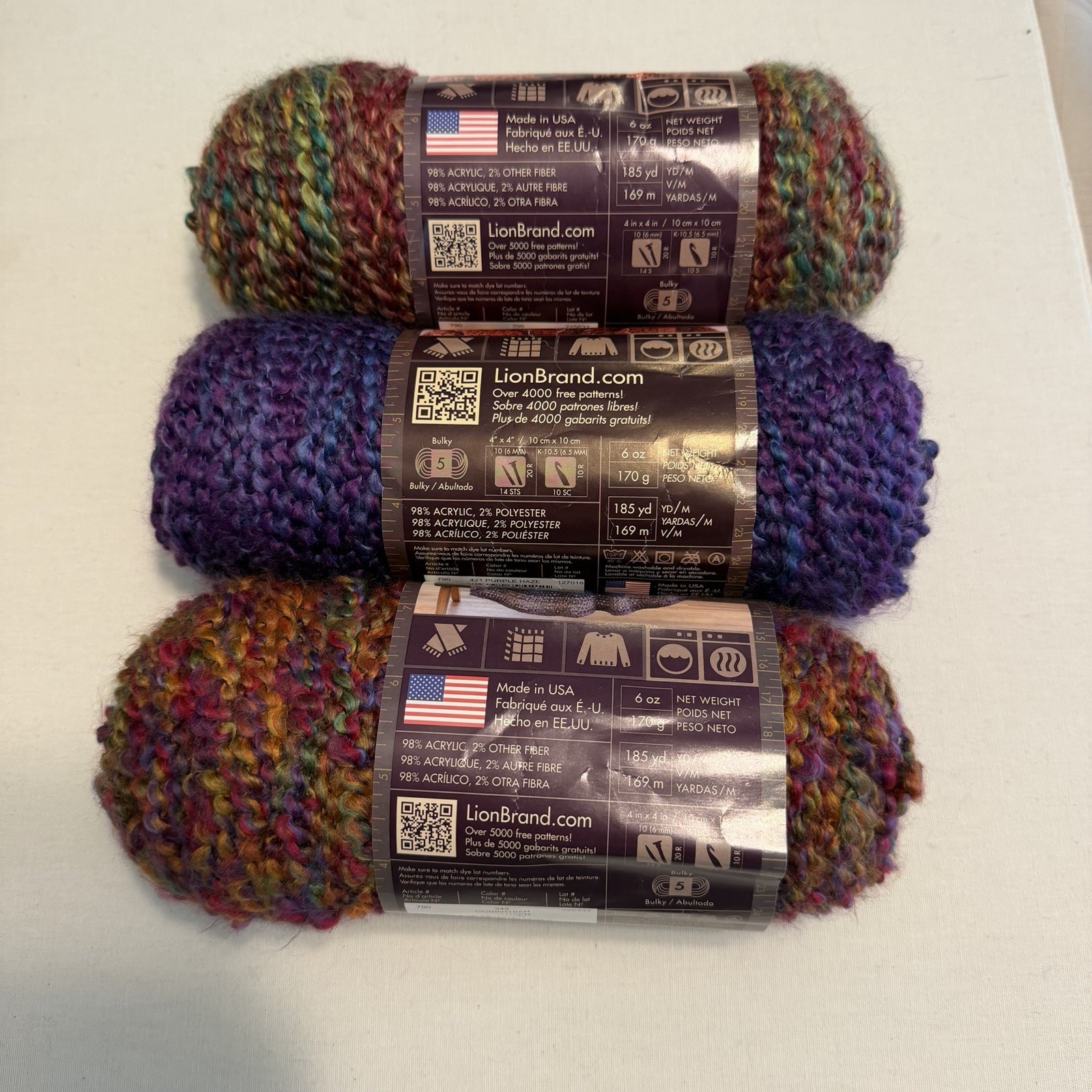 Lion Brand Homespun Bulky Yarn Weight 5 Lot 3 Skeins Purple/Blue 792