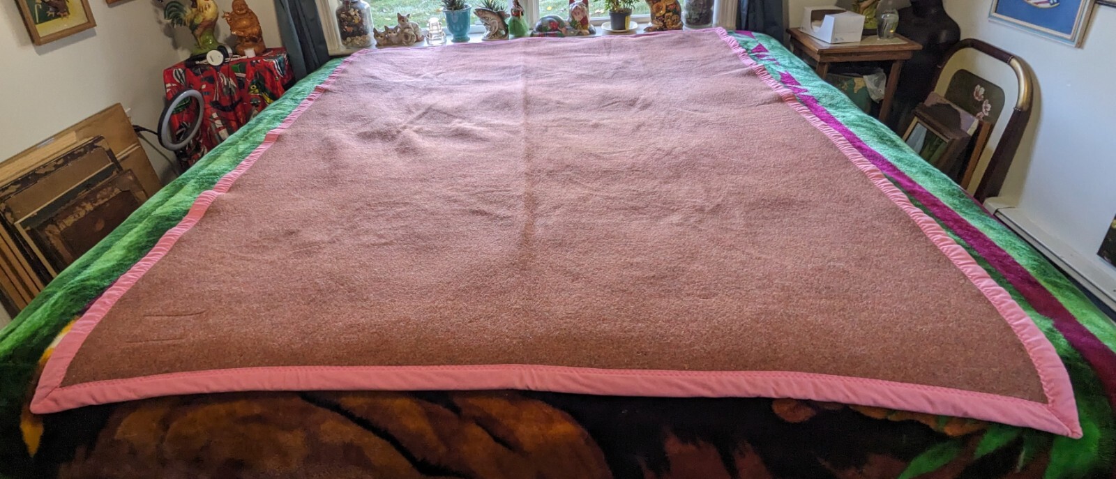 Antique Rare Wool 1930s Tianjin Blanket Factory Ferret XUE DIAO 61”x79” Chinese