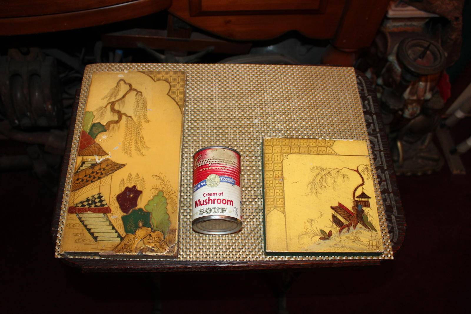 Pair Chinese Wood Painted Furniture Panels Village Trees