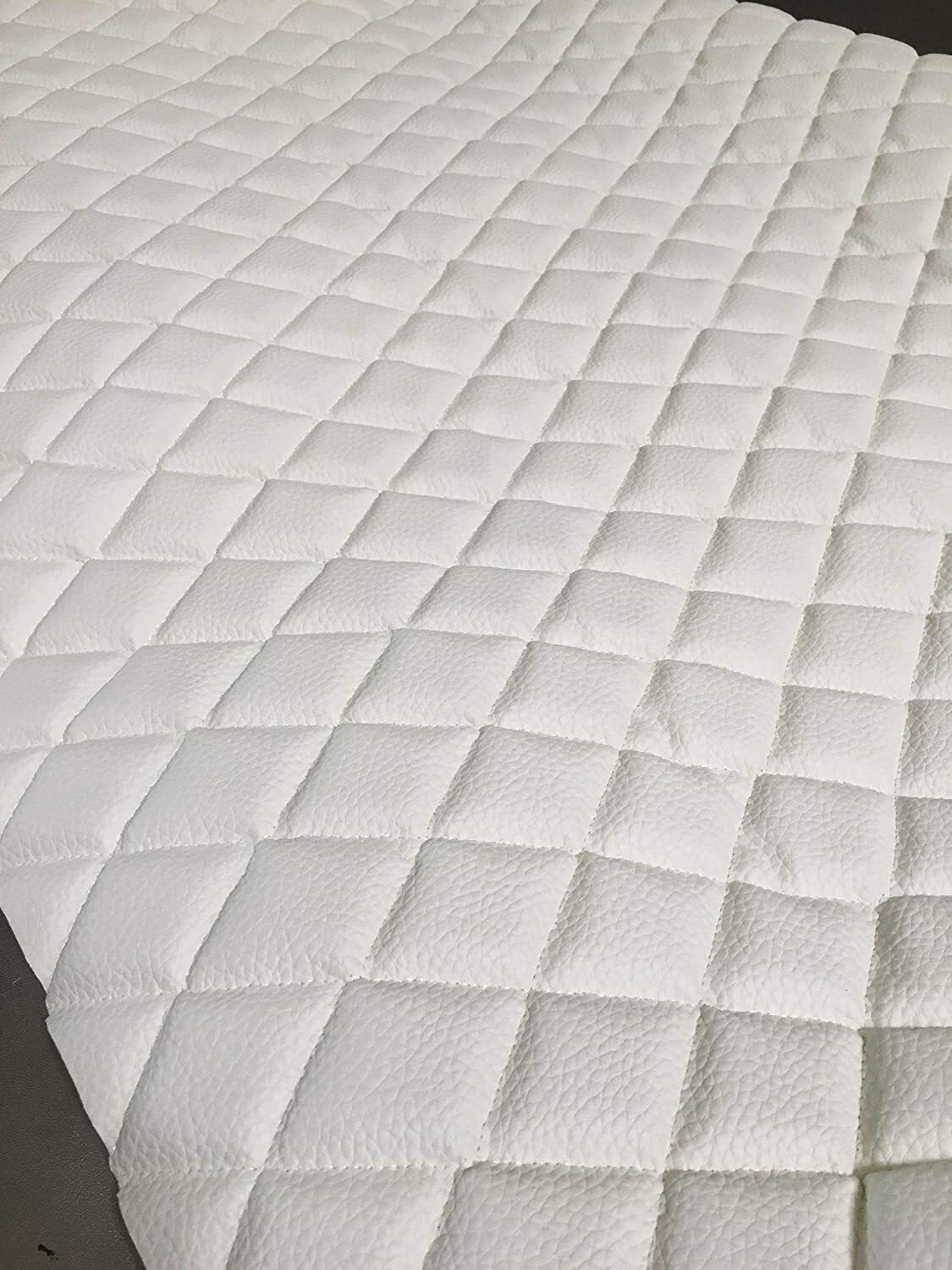 Vinyl Upholstery white 2×3″ Diamond Quilted fabric 3/8″ Foam Backing by the yard