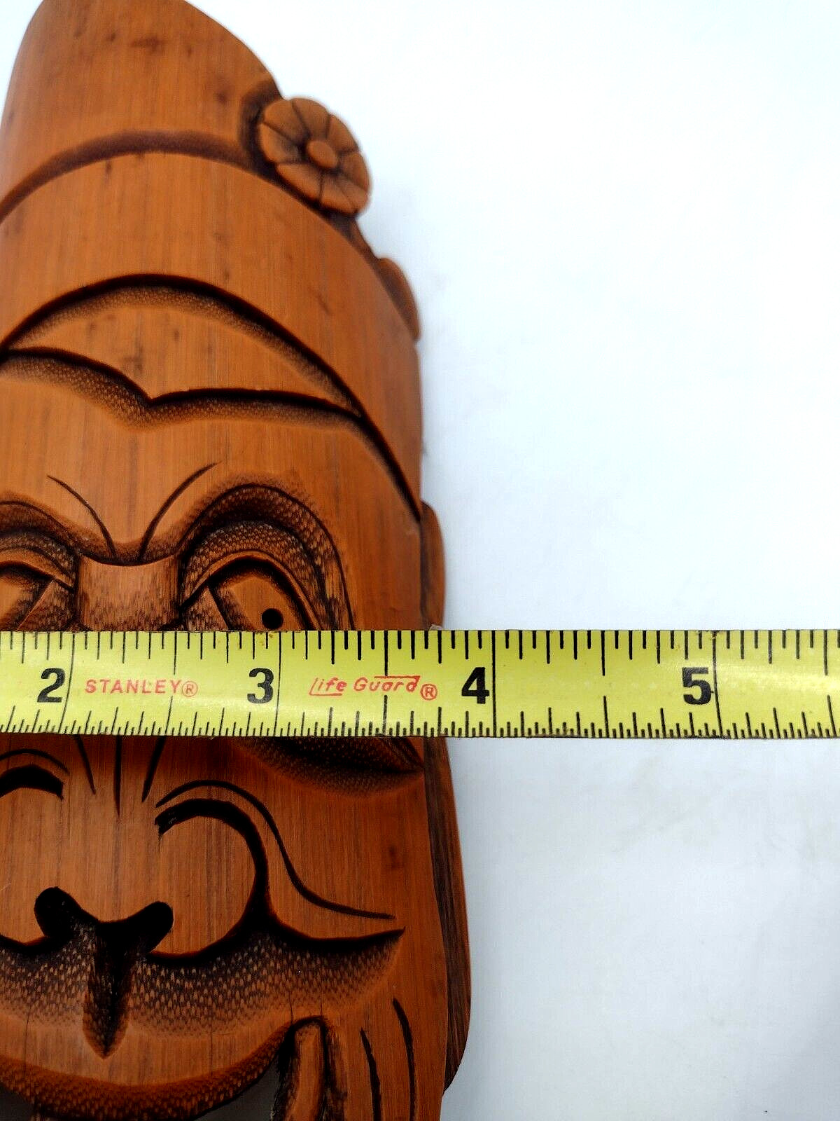 Chinese Handmade Carved Bamboo Happy Monk Face Hanging Wall Decor Fengdu China