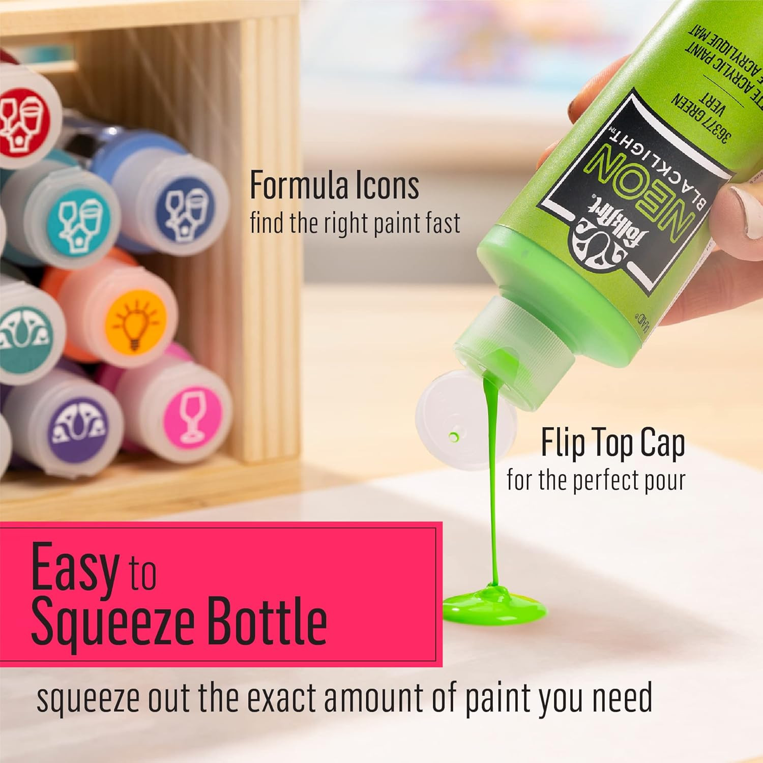 4 Bottle Multi-Surface Acrylic Paint Set, 2Oz, Neon Blacklight Colors