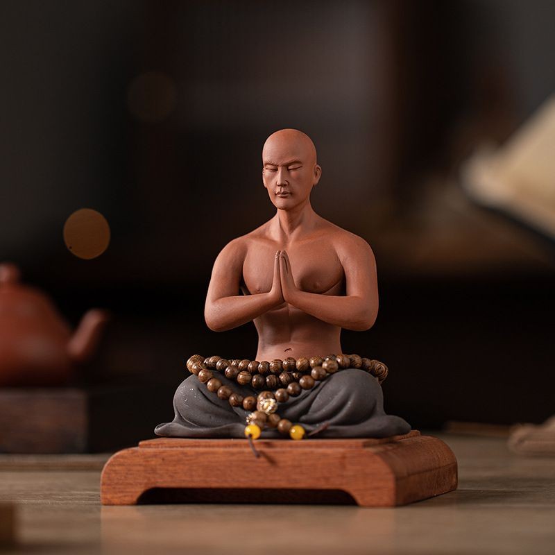 Zisha Zen Monk Statue Buddhist Little Monk Ornament Chinese Style Decor
