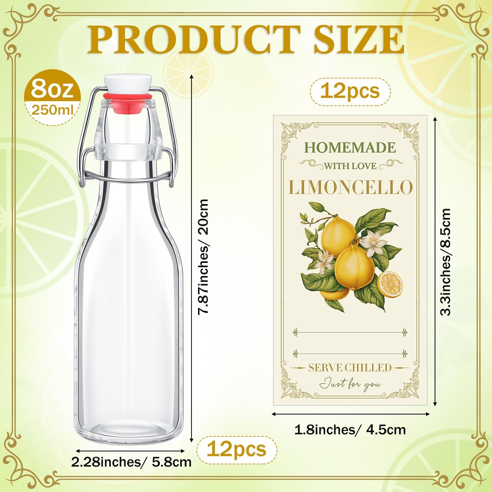 Havawish 12 Sets Limoncello Swing Top Glass Bottles for Homemade 8 oz Flip Cl…