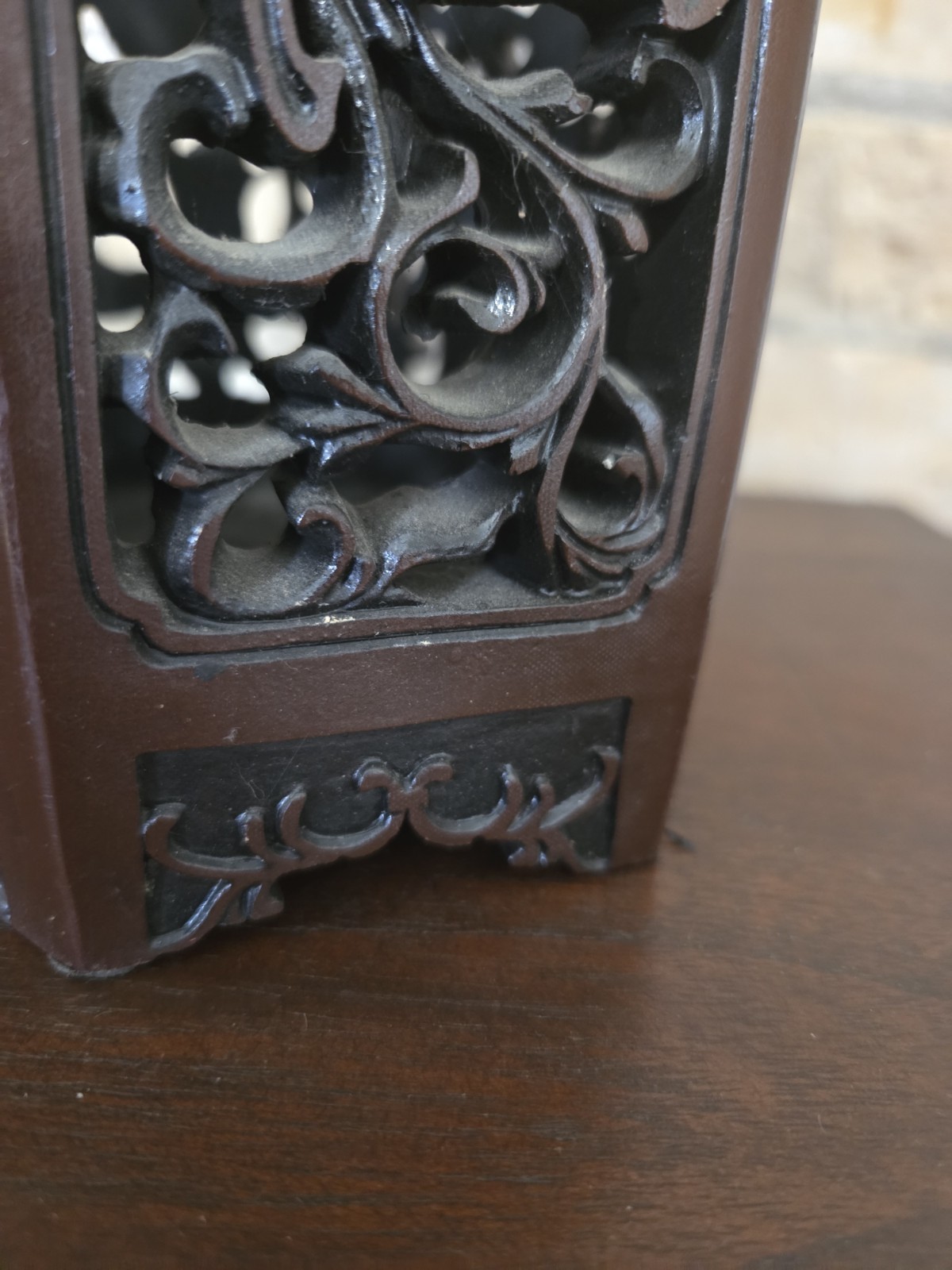 Vintage Chinese Carved Hexagon Brushpot Decor 2 pcs Candle Holder Utensil Holder