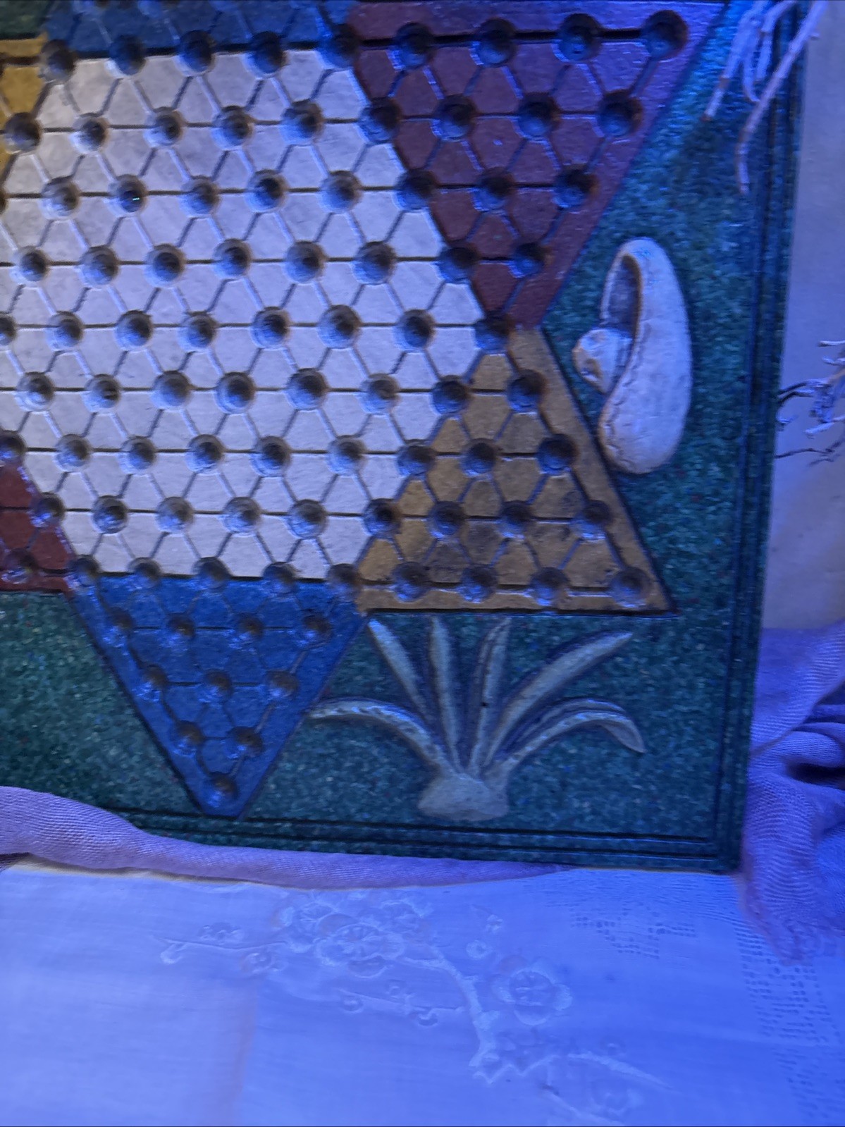 Antique Southwest Chinese Checker Board/ 14” X 14” X 1/2” Heavy /Much Character