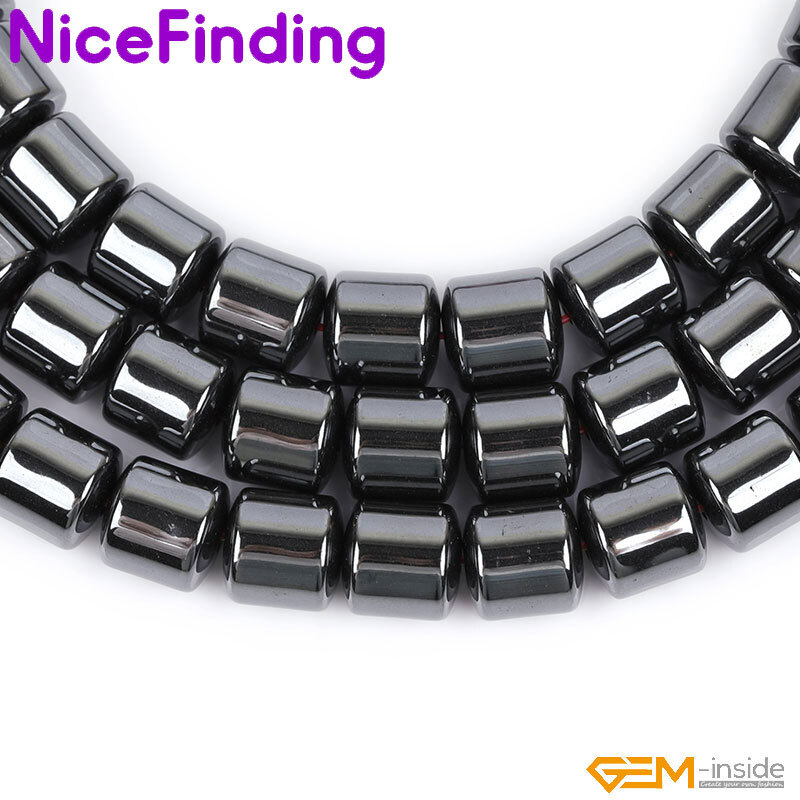 Natural Drum Black Hematite Column Stone Beads For Jewelry Making Strand 15″ DIY