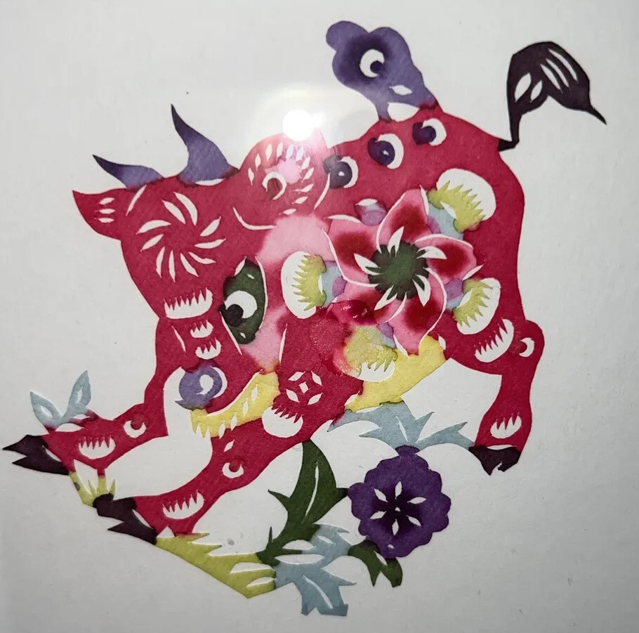 Chinese Paper Cutouts Boy and Cows
