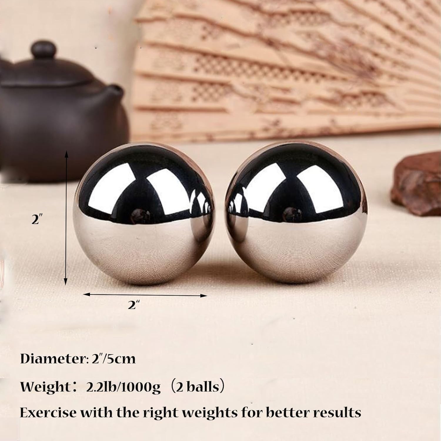 Elegant 2” Stainless Steel Baoding Balls – Stress Relief and Hand Therapy Set