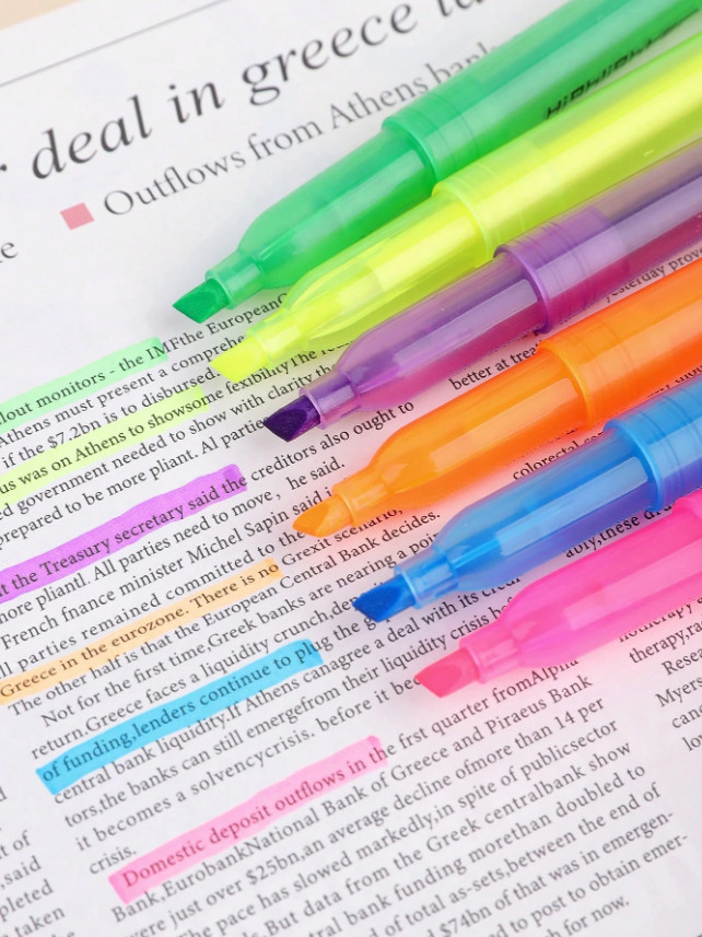 6pcs Fluorescent Highlighter Pens – Colorful, Bold, Large Capacity Markers-NEW