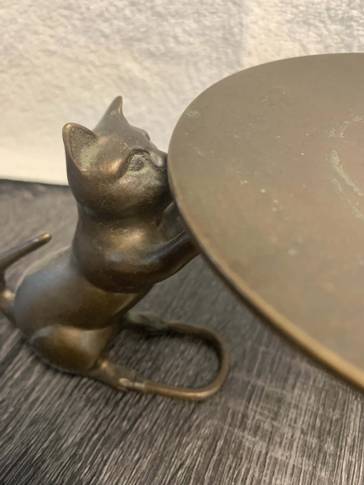 Chinese Folk Copper Bronze Lucky Cat Statue Candle Holder Candlestick pricket