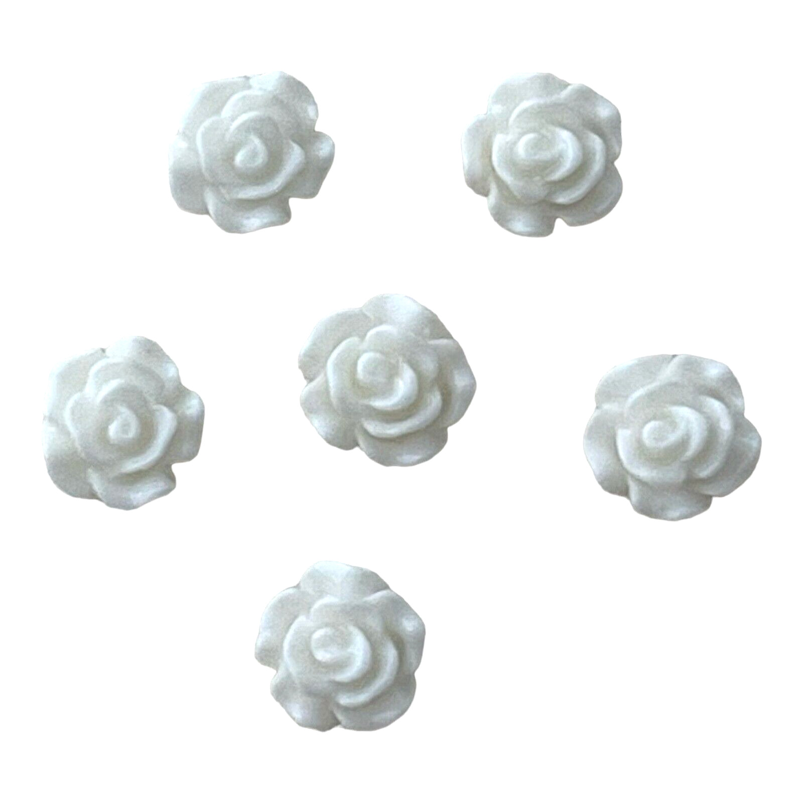 50 Beads White Roses Rose Blooms Flowers Tiny 6x4mm Flat Bottom Flatback Resin