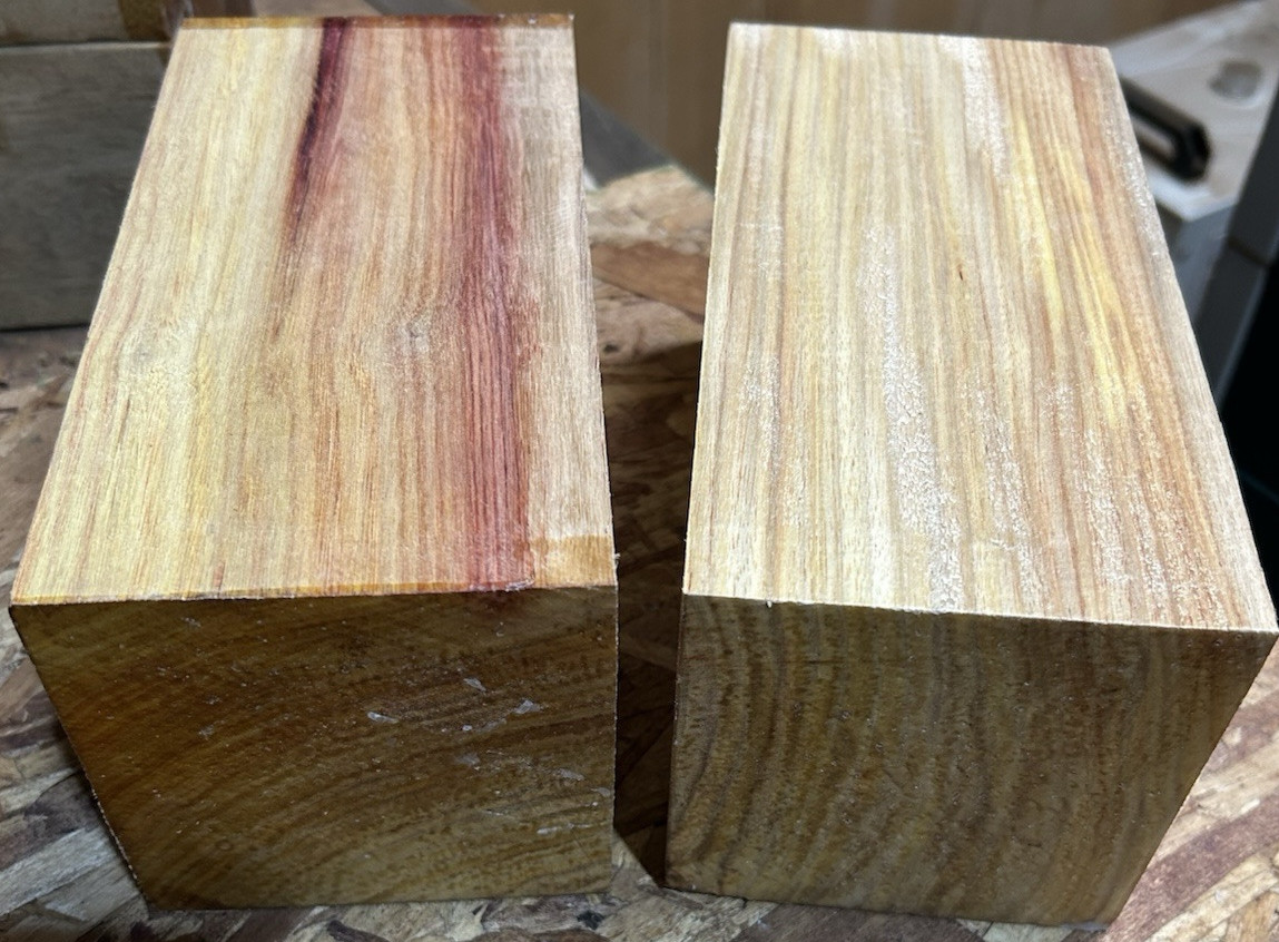 TWO STUNNING KILN DRIED CANARYWOOD TURNING BLANKS LATHE WOOD LUMBER 4″ X 4″ X 8″
