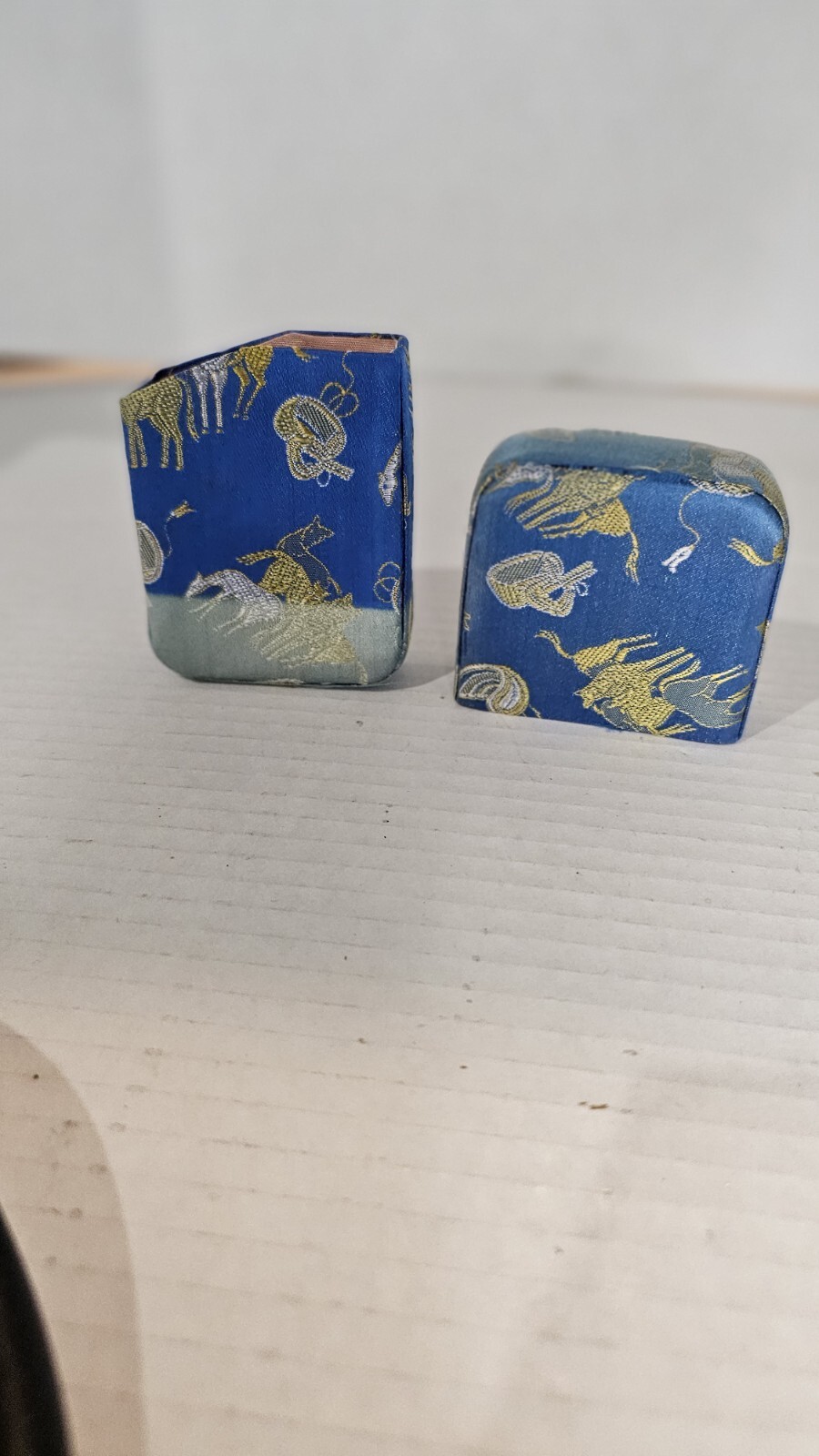Vintage Asia Chinese Japan Blue Silk & Gold Hand Stitched Cigarette Case