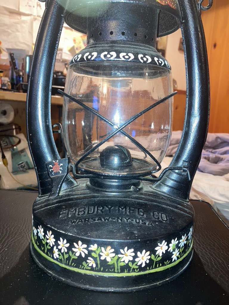 VTG Embury Mfg Co Warsaw NY No 2 Air Pilot Kerosene Oil Railroad Lantern 13.25”