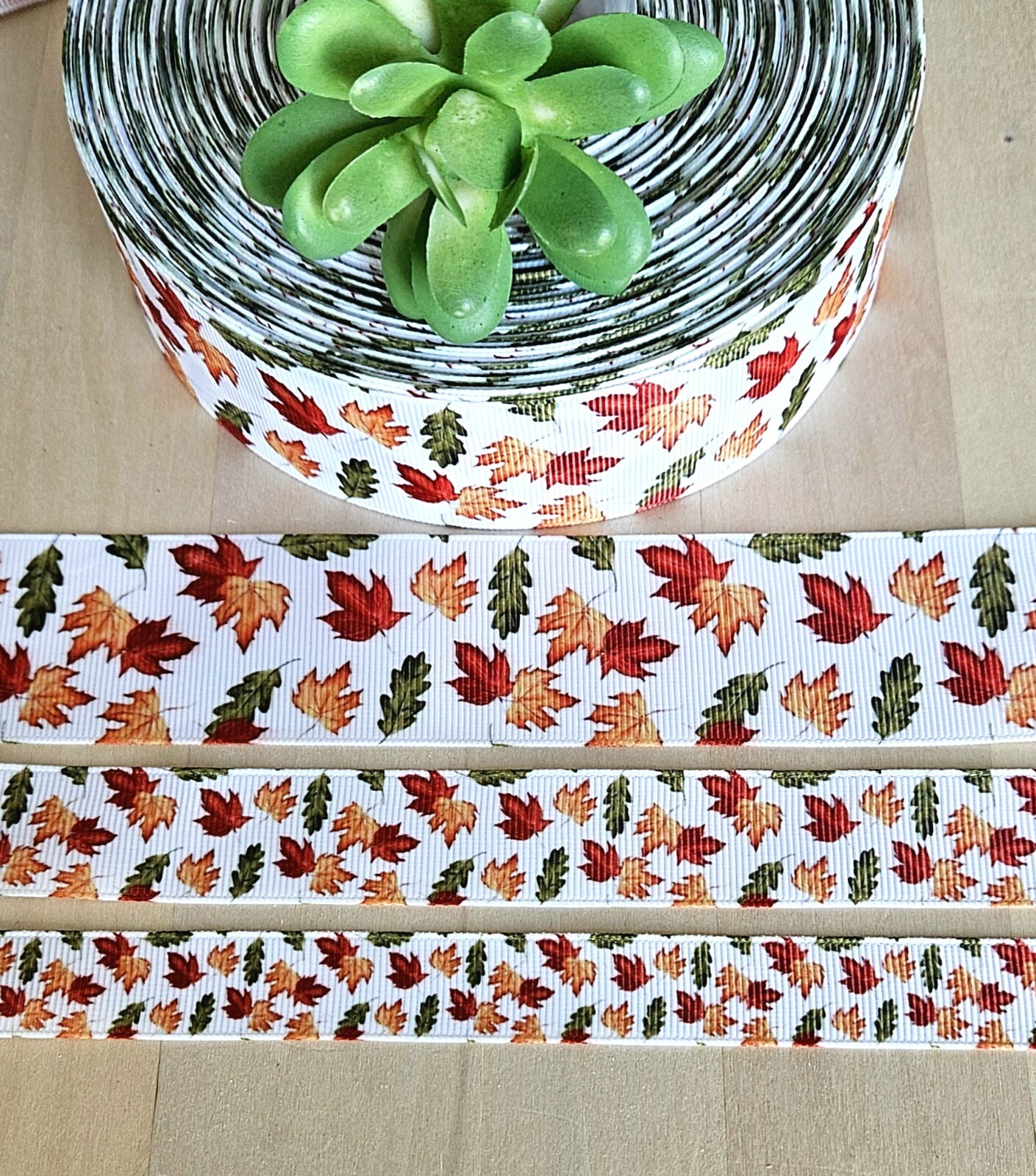 5/8, 7/8 & 1.5″ (1 YD) Fall Leaves Grosgrain Ribbon Maple Leaves Thanksgiving