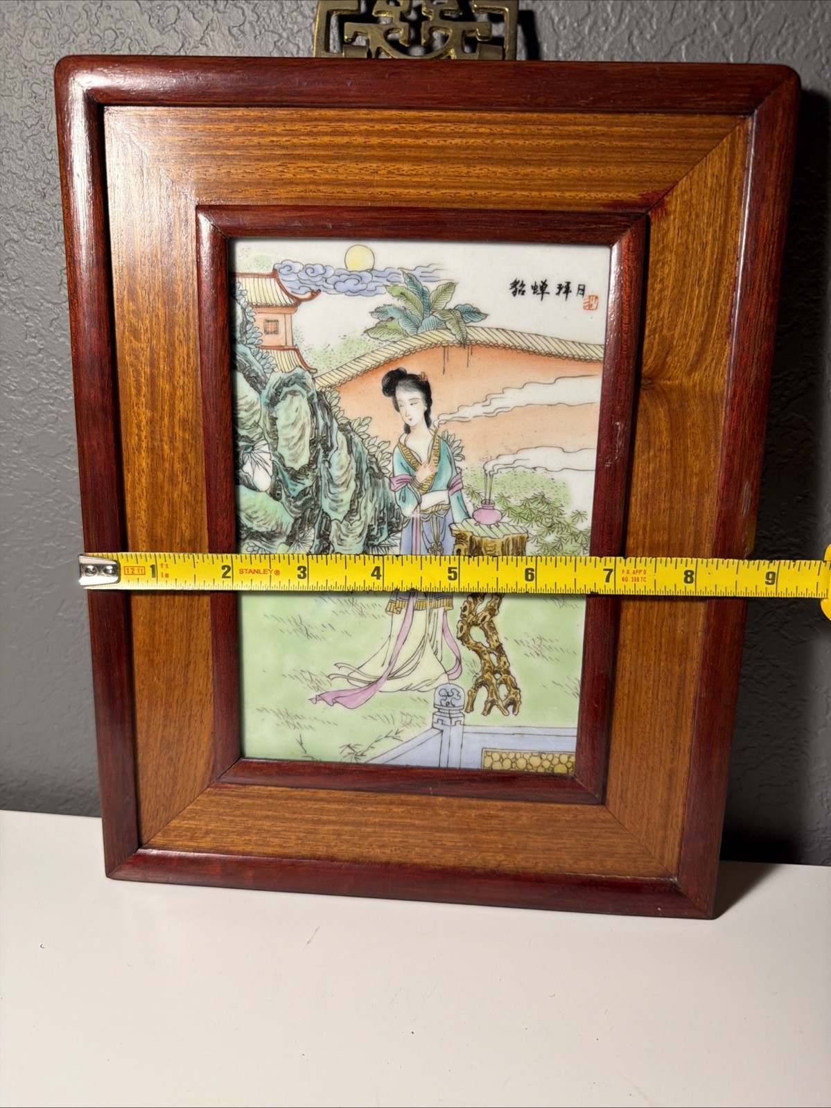 Vtg Chinese Porcelain Painting Interior Scene Plaque Republic Period 1940’s