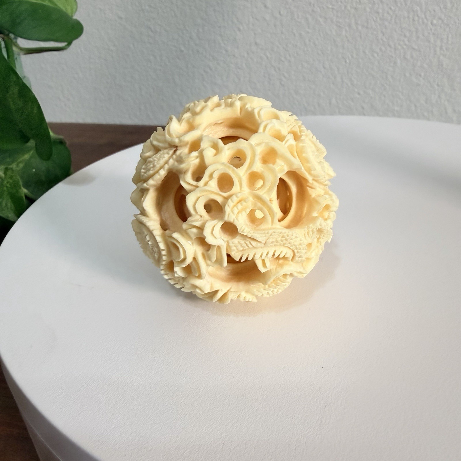 Vintage Hand‑Carved Puzzle Ball Sphere – Intricate Asian Décor 8 Layer Dragon