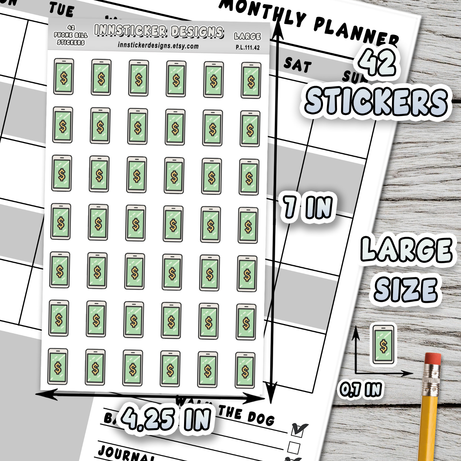 Phone Bill Stickers, Mini Icon Reminder Planner stickers, Journals, Scrapbooks