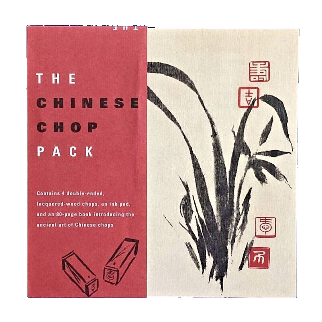 Chinese Chop Pack w 4 Double-Sided Chops Ink & Instructions in Wooden Gift Box