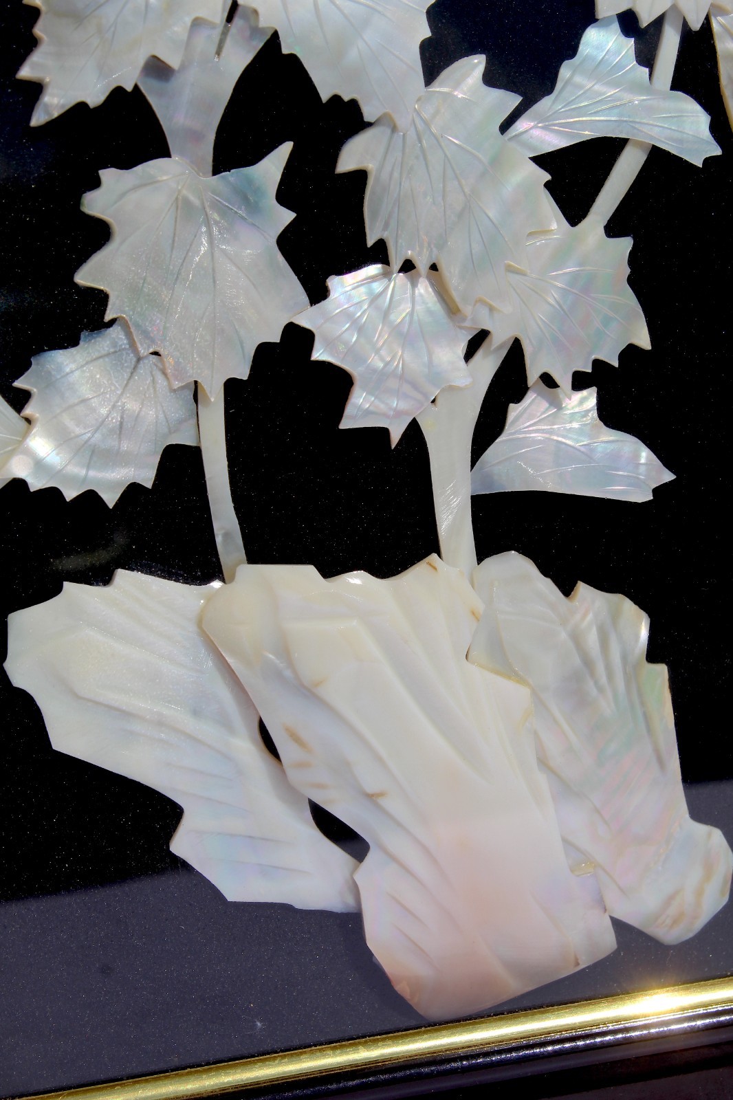 Vintage Chinese Mother-of-Pearl Inlay Chrysanthemum Wall Panels – Ornate Carved
