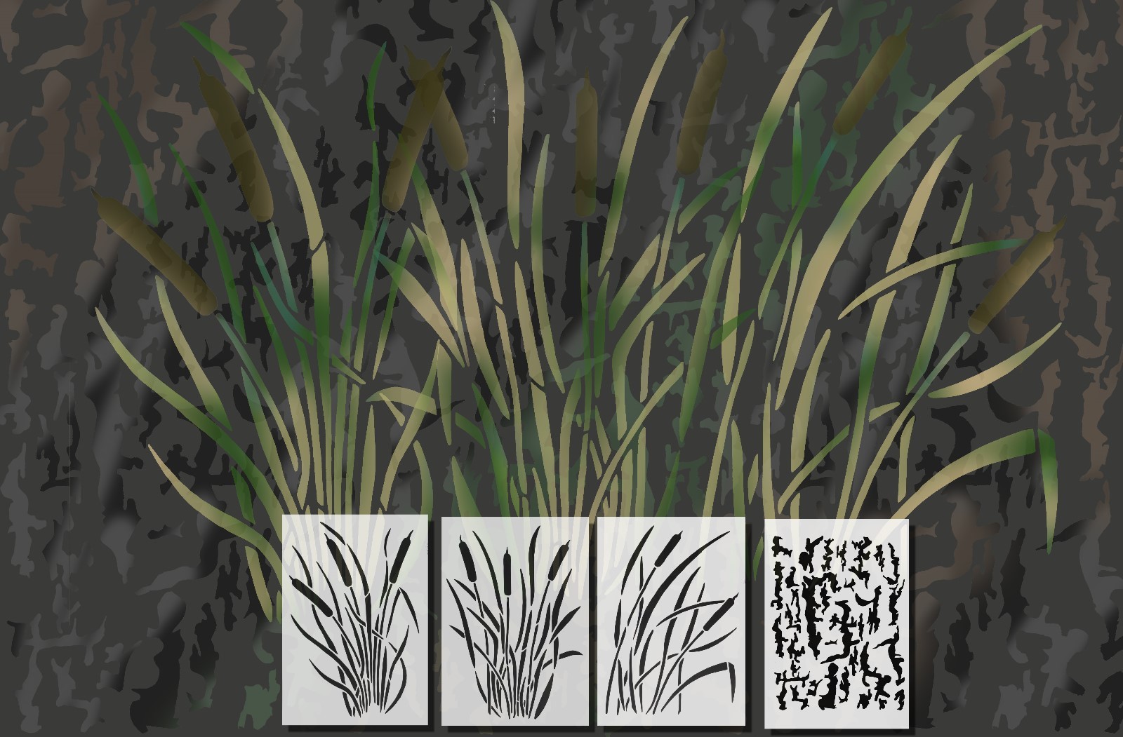 Spray Paint Camouflage Stencils Camo Jon Duck Boat Hunting CATTAIL 4 PACK SET